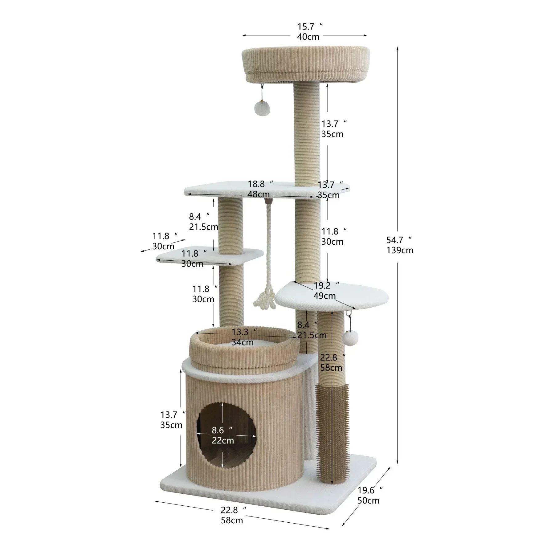 Catry Pasadena 54 inch Cat Tree, With 5 Levels and Condo, Beige - Image 8