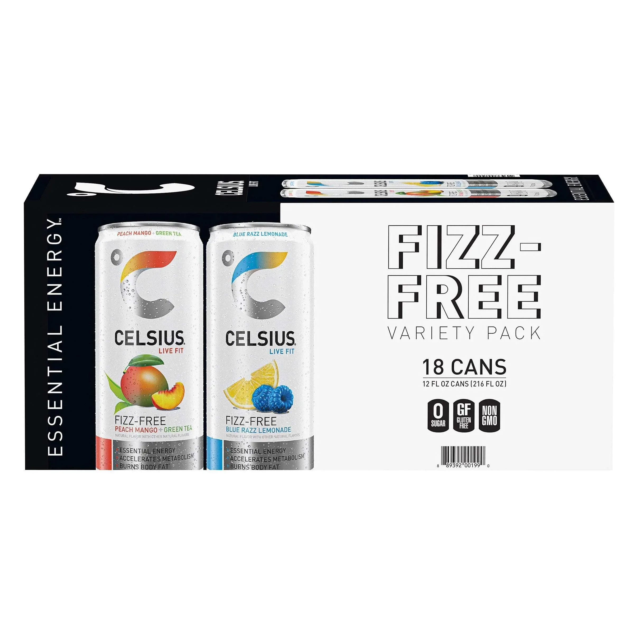 Celsius Fizz-Free Energy Drink, Variety Pack, 12 fl oz, 18-count