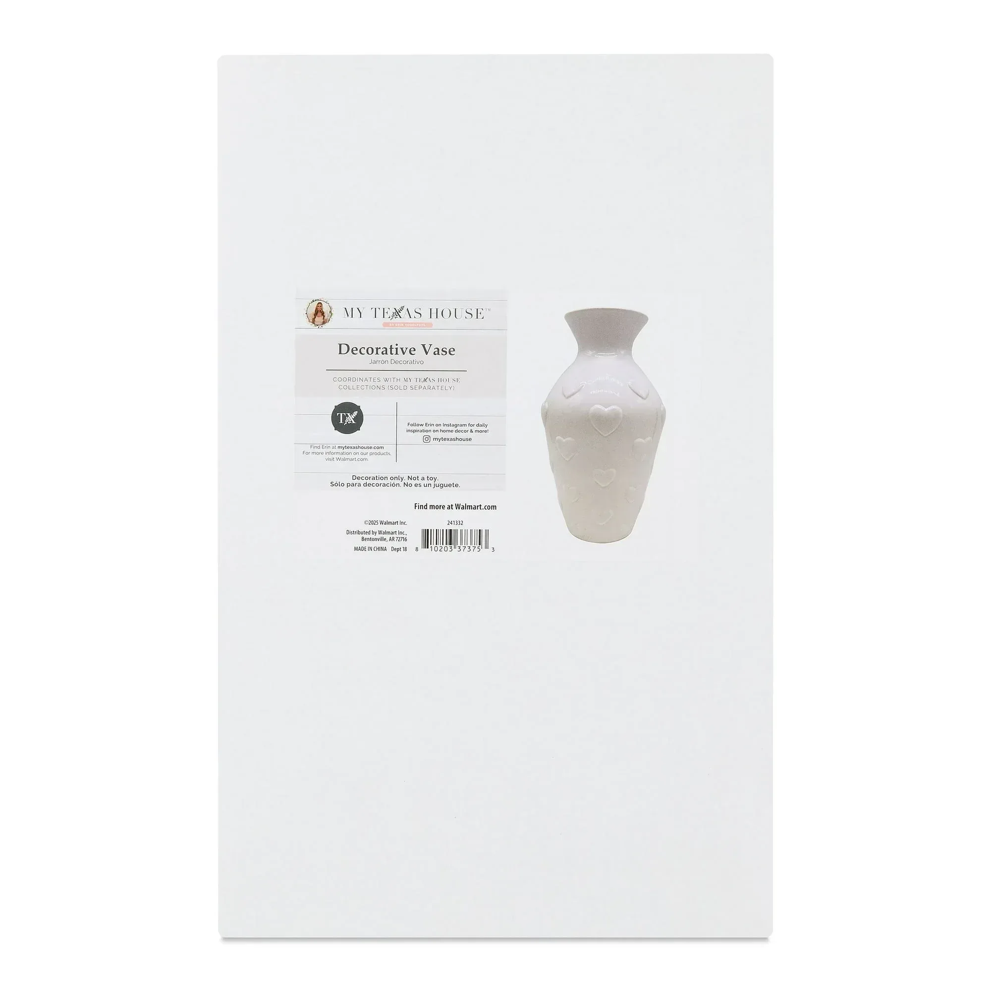 Ceramic Valentine's Day Heart Vase, White, 12", by My Texas House - Image 4