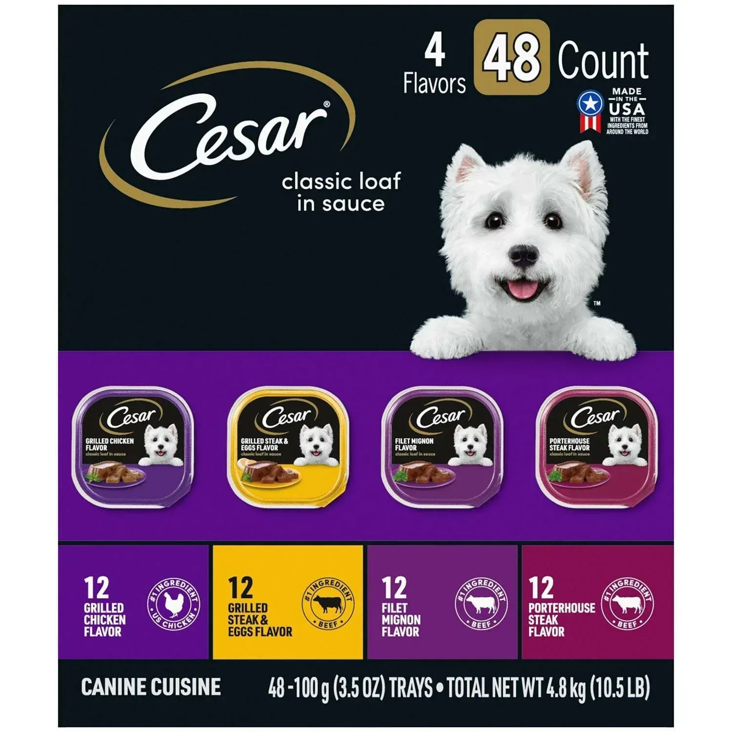 Cesar Canine Cuisine 4-Flavor Wet Dog Food Variety Pack, 48 ct. - Image 4