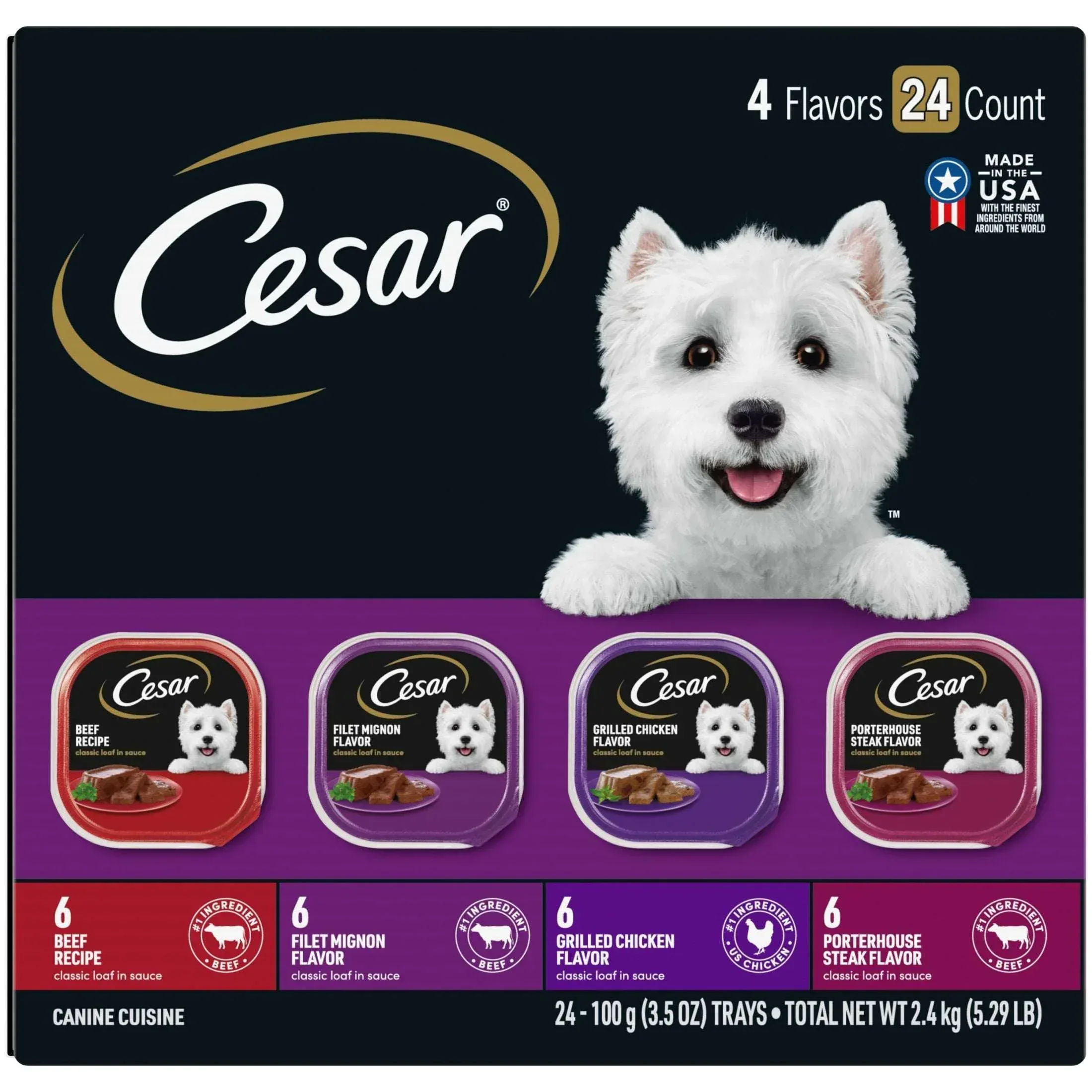 Cesar Classic Loaf In Sauce Wet Dog Food Variety Pack, 3.5 Oz Trays (24 Pack)