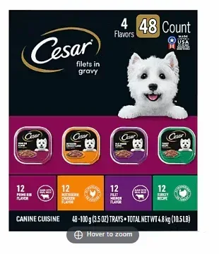 Cesar Filets in Gravy Wet Dog Food Variety Pack, 48 ct.