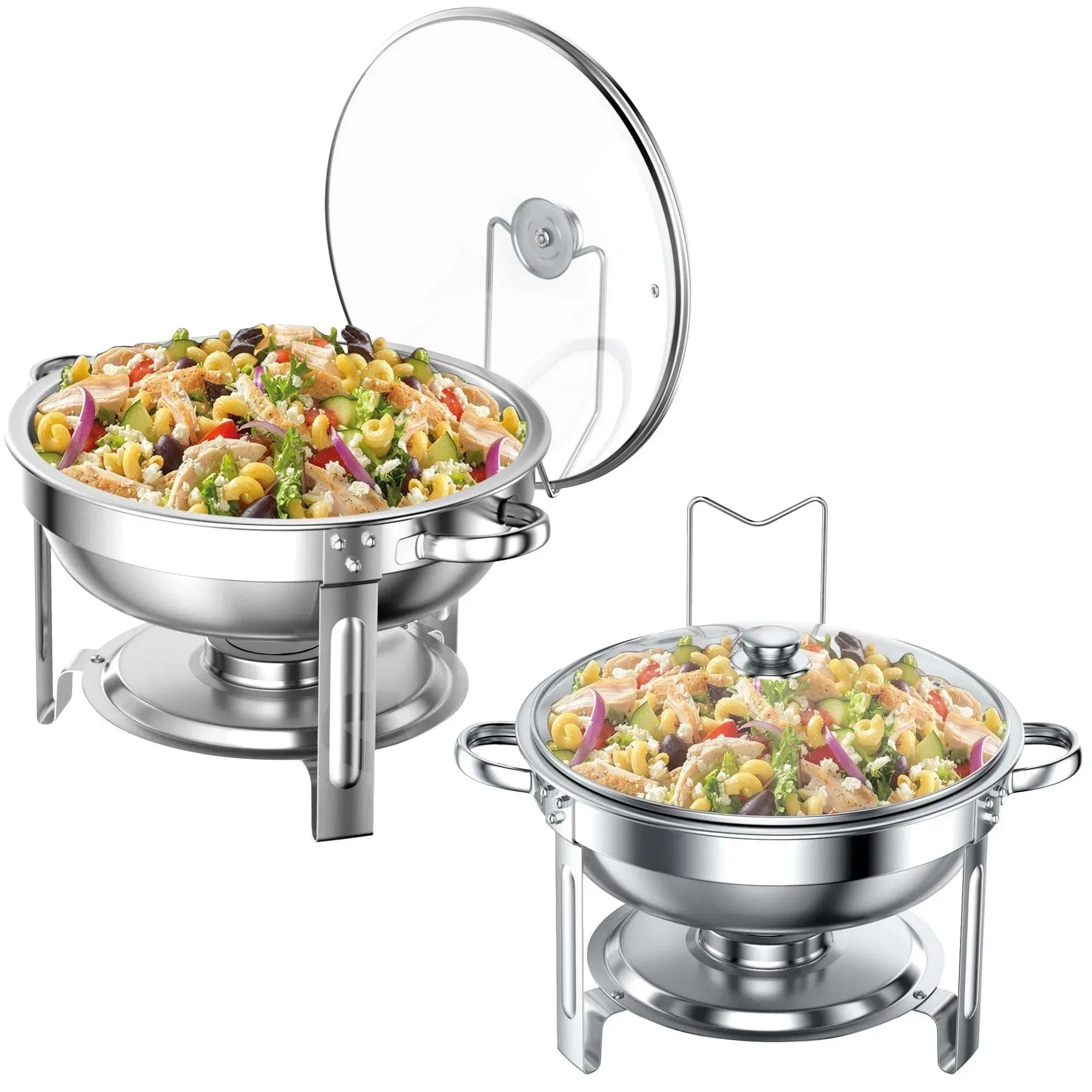 Chafing Dish Buffet Set 2 Pack: TINANA 5QT Stainless Steel Chafing Dishes with Glass Lid & Lid Holder, Round Food Warmers for Parties, Events, Wedding-Gold - Image 6