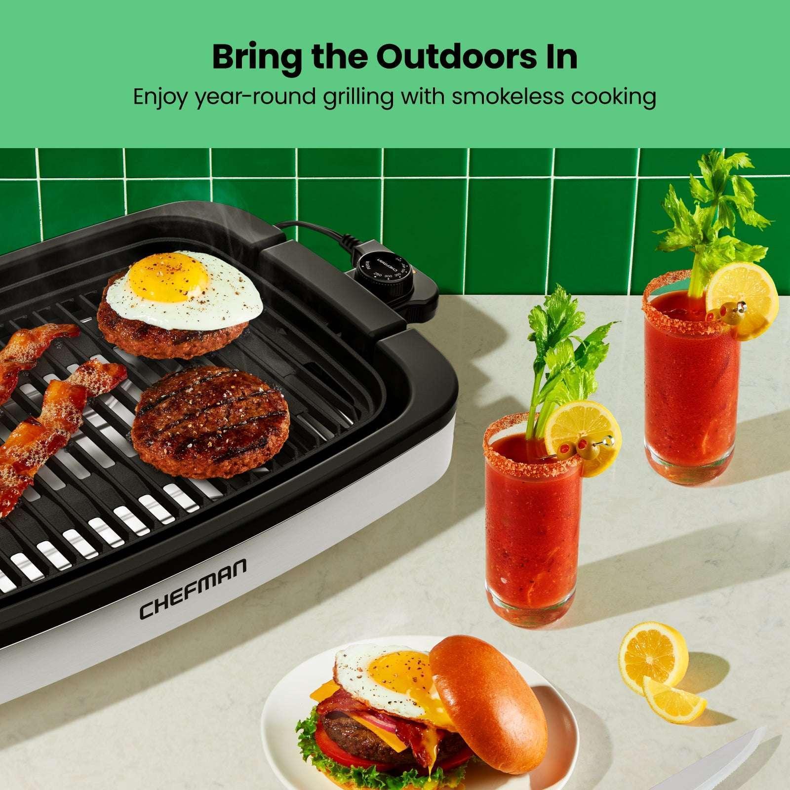 Chefman 6 Serving Electric Indoor Grill, w/ Temperature Control, Smokeless, Stainless Steel - Image 3