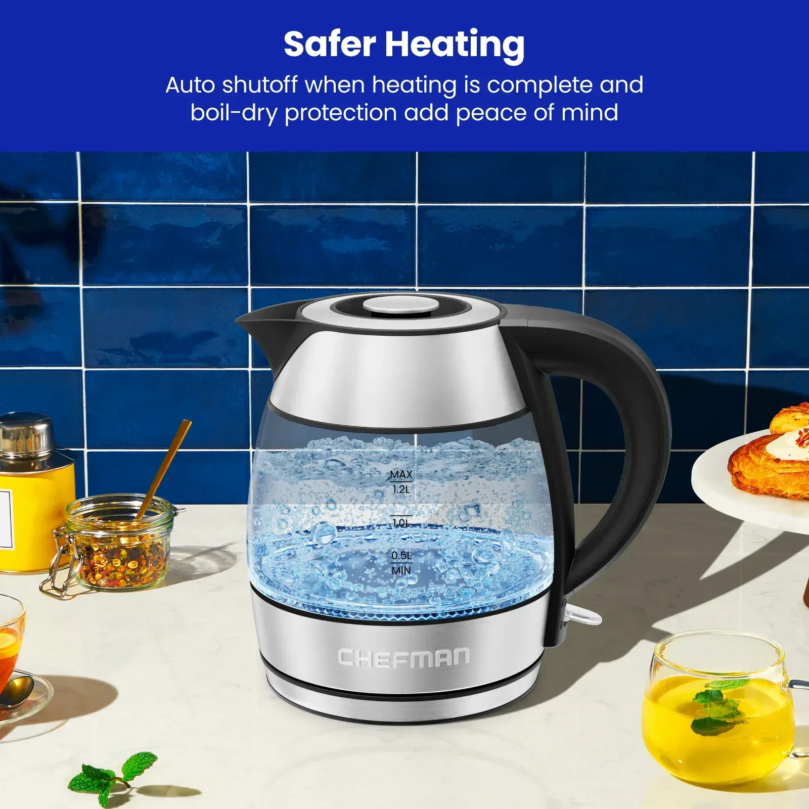 Chefman Rapid Boil 1.2L Electric Tea Kettle with Removable Lid - Stainless Steel - Image 7