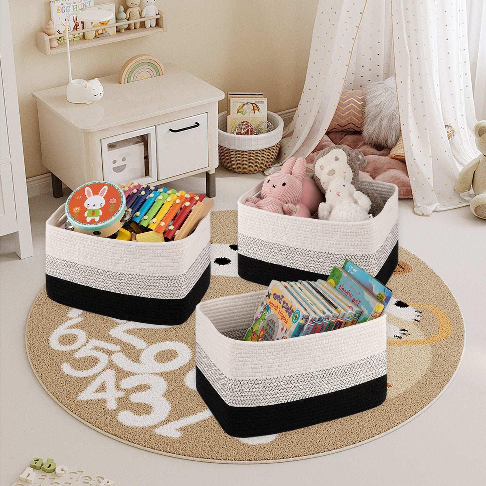 CHERISHGARD Storage Basket, Laundry Basket 3 Pieces, Woven Baskets for Storage for Toys, Towel - Image 5
