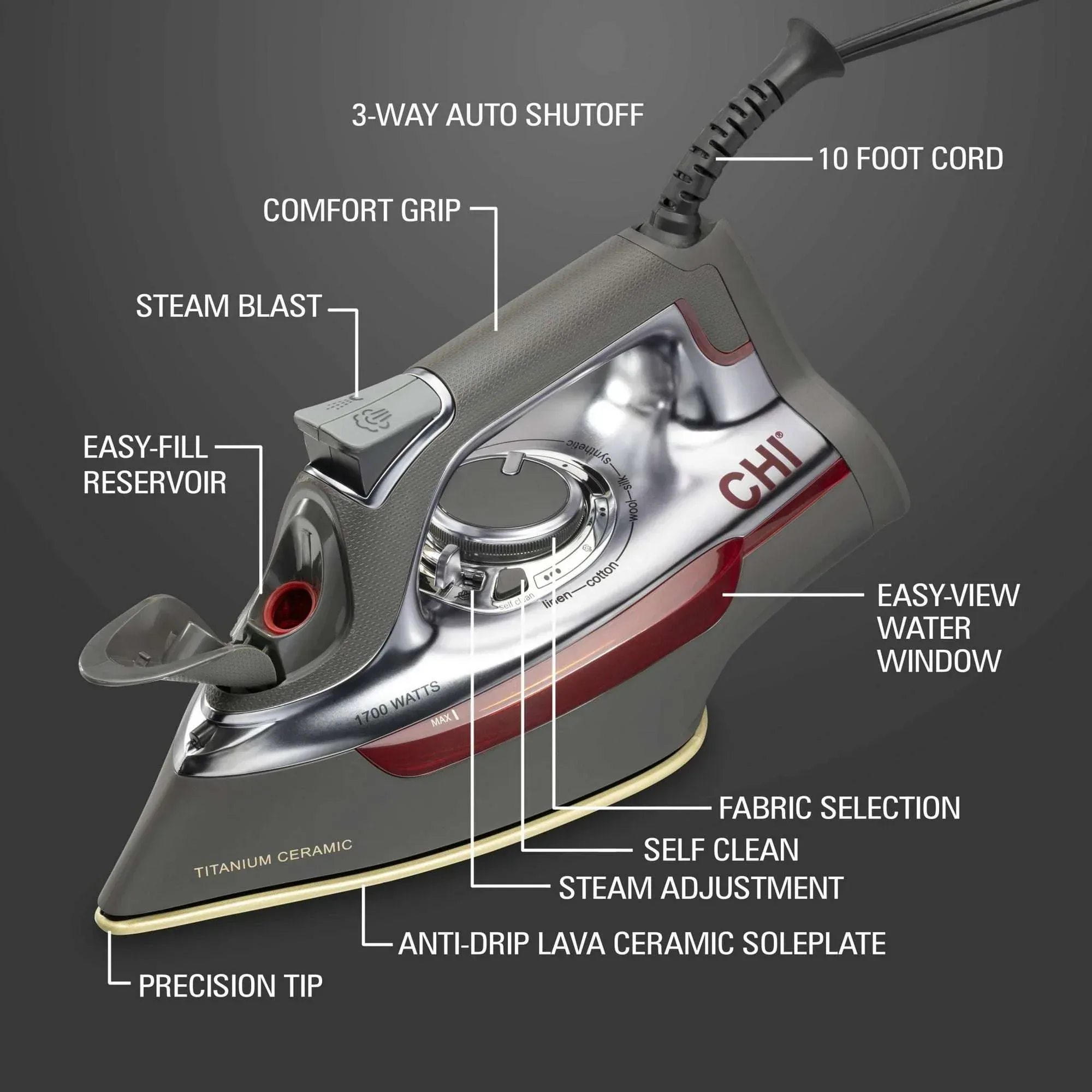 CHI Professional Iron, Titanium-infused Ceramic Soleplate, 13101 - Image 7