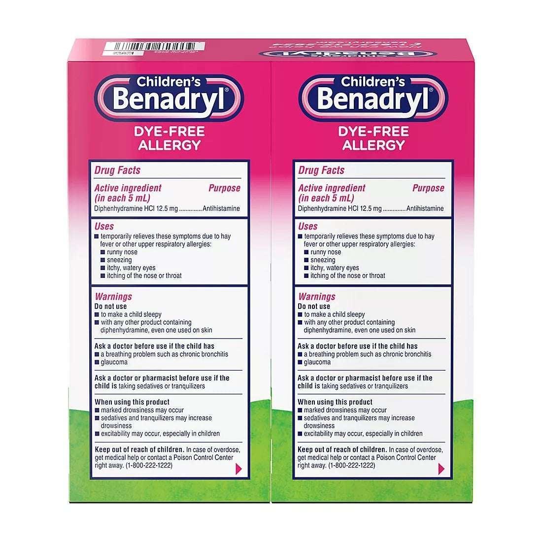 Children’s Benadryl Dye-Free Allergy Relief Liquid, Bubble Gum Flavor, 8 fl oz Bottles, 2 Pack - Image 2