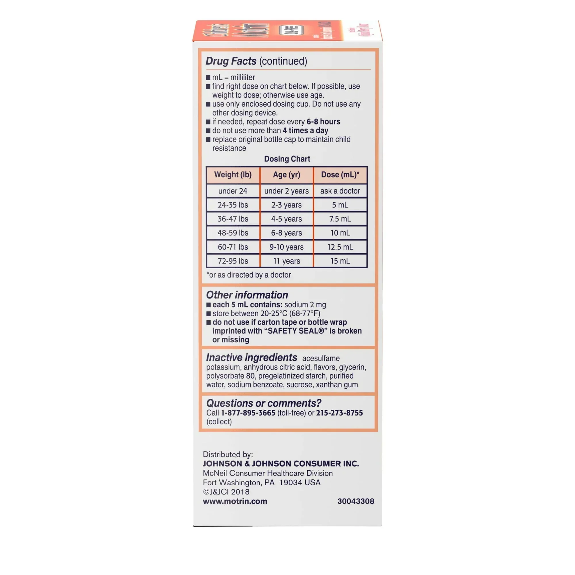 Children’s Motrin Ibuprofen Kids Medicine, Berry Flavored, 4 fl oz - Image 2