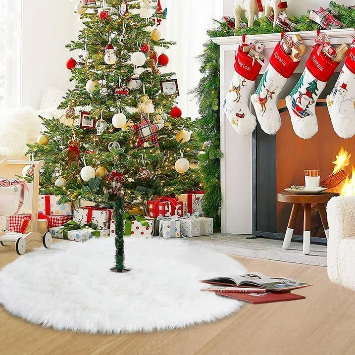 Christmas Tree Skirt 30 Inches Faux Fur White Christmas Tree Skirt for Christmas Tree Decorations Large Plush Tree Skirts Xmas Ornaments Decorations, White - Image 2