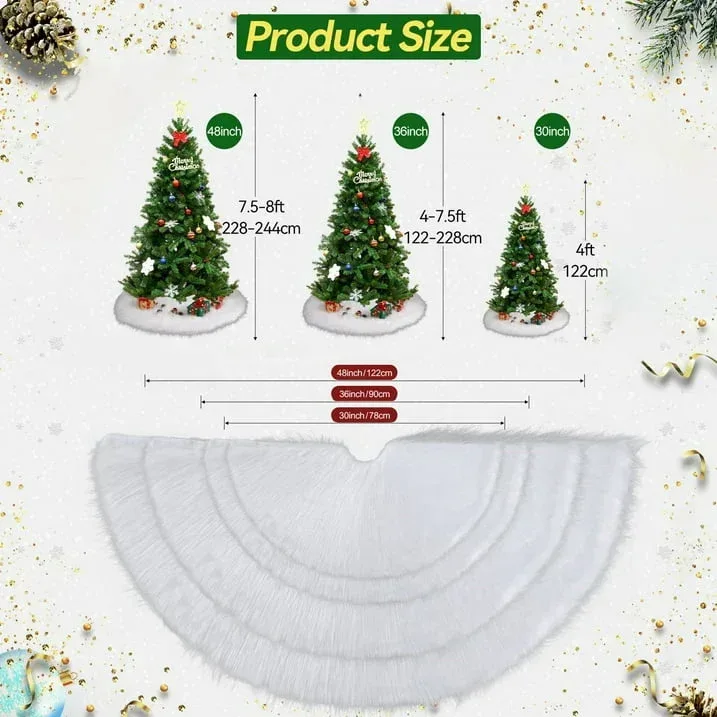 Christmas Tree Skirt 30 Inches Faux Fur White Christmas Tree Skirt for Christmas Tree Decorations Large Plush Tree Skirts Xmas Ornaments Decorations, White - Image 3