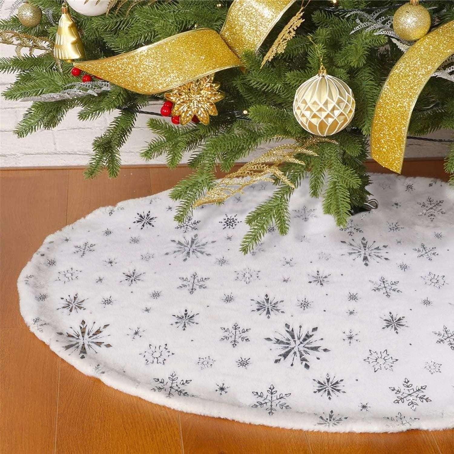 Christmas Tree Skirt 36 inch White Plush Skirts Christmas Decorations Indoor Faux Fur Christmas Ornaments Xmas Decorations for Merry Christmas Party, Feather - Image 2