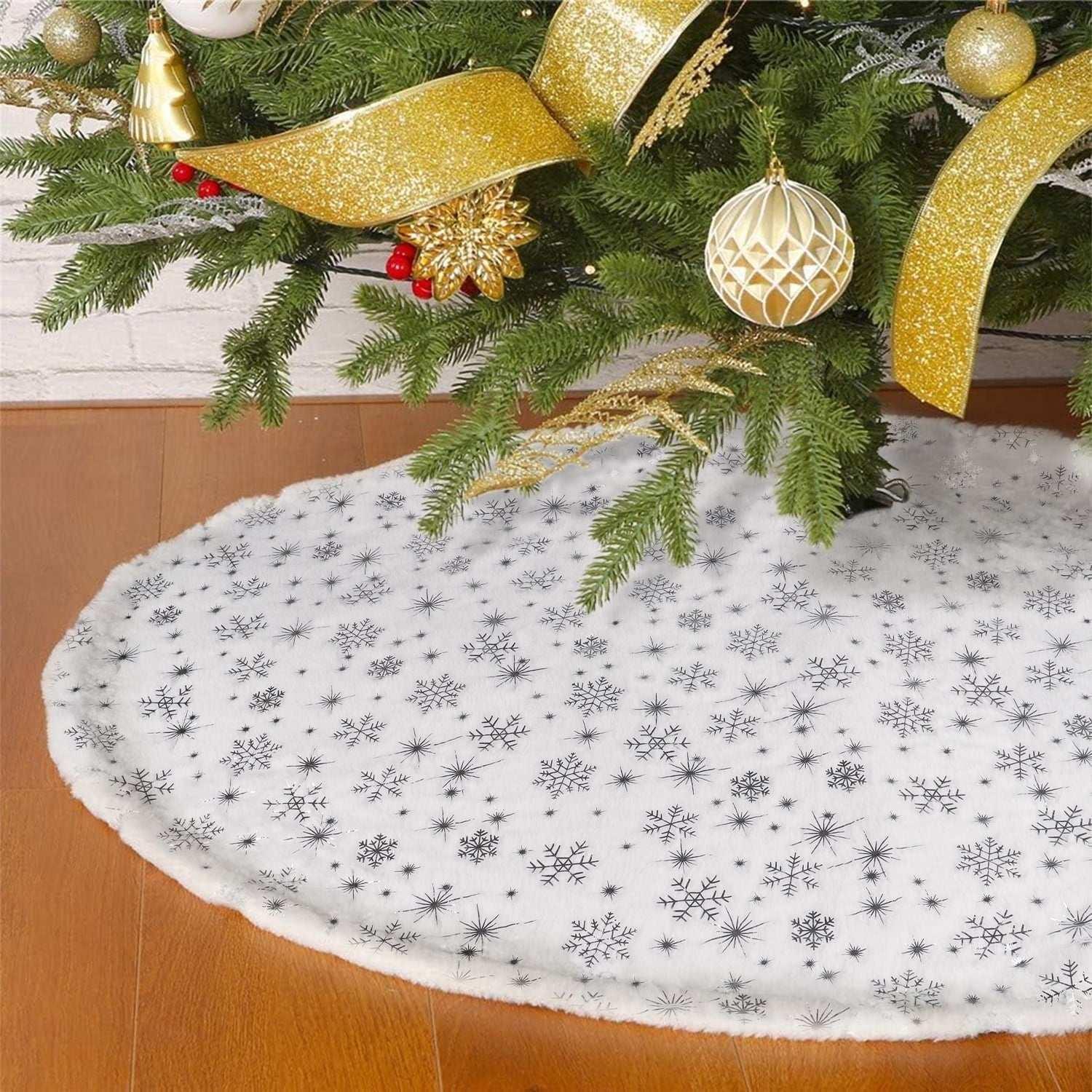Christmas Tree Skirt 36 inch White Plush Skirts Christmas Decorations Indoor Faux Fur Christmas Ornaments Xmas Decorations for Merry Christmas Party, Feather - Image 3