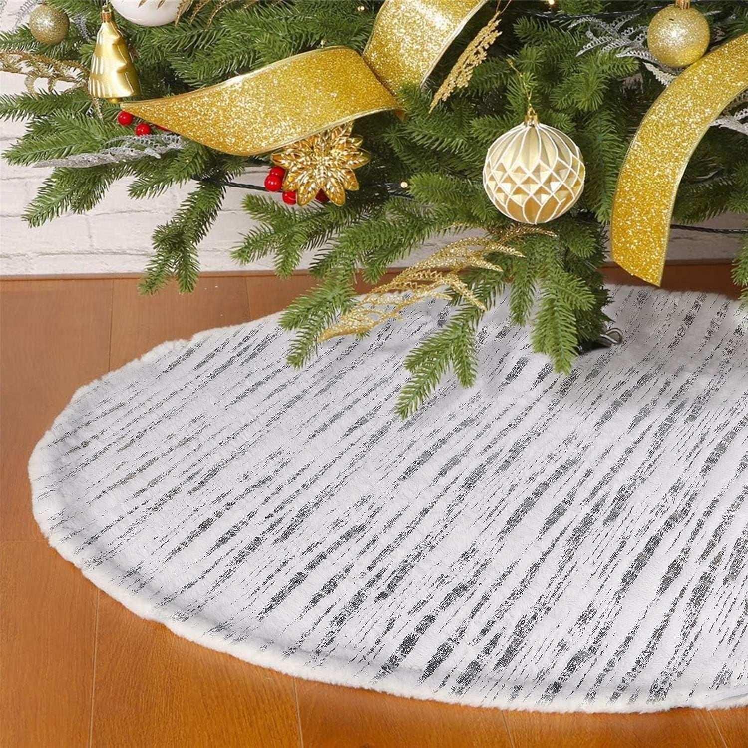 Christmas Tree Skirt 36 inch White Plush Skirts Christmas Decorations Indoor Faux Fur Christmas Ornaments Xmas Decorations for Merry Christmas Party, Feather - Image 4