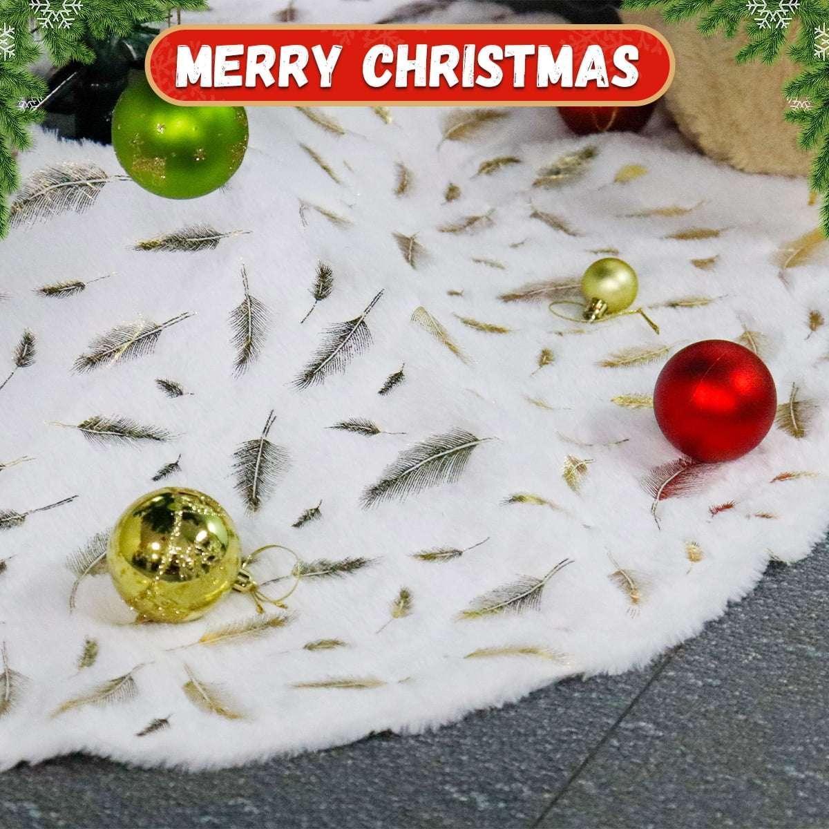 Christmas Tree Skirt 36 inch White Plush Skirts Christmas Decorations Indoor Faux Fur Christmas Ornaments Xmas Decorations for Merry Christmas Party, Feather - Image 5
