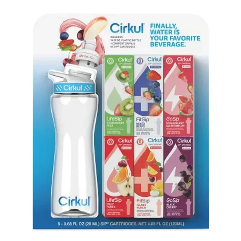 Cirkul 22-Oz. Plastic Water Bottle Starter Kit with Blue Lid + 6 Flavor Cartridges - Image 3