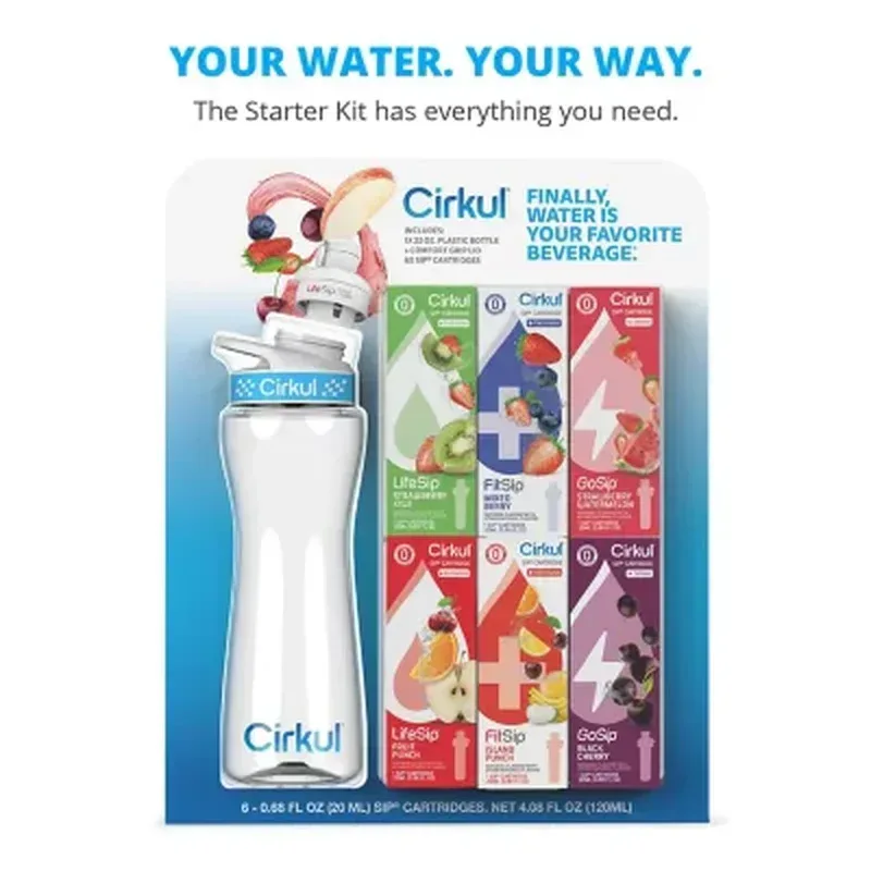 Cirkul 22-Oz. Plastic Water Bottle Starter Kit with Blue Lid + 6 Flavor Cartridges - Image 4