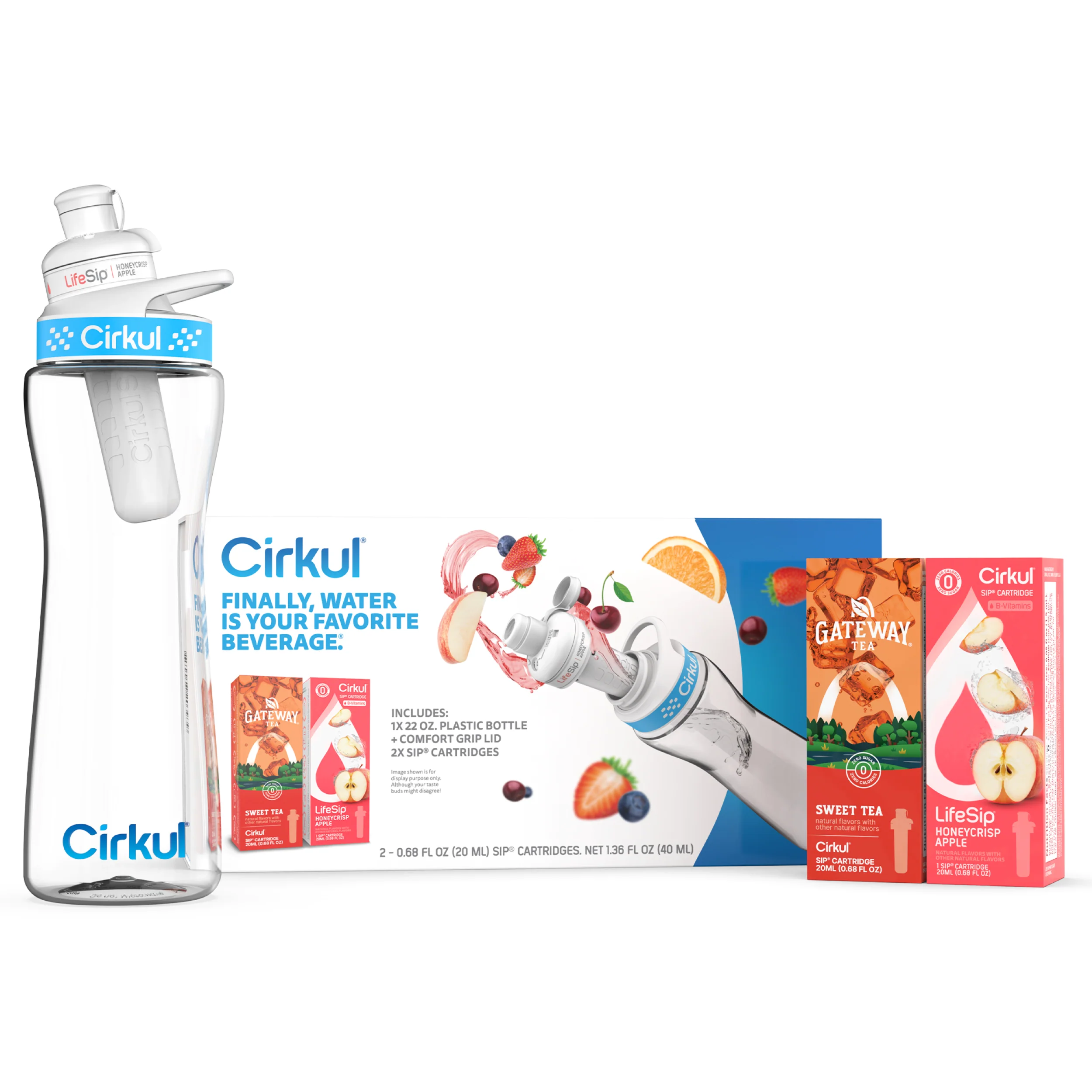 Cirkul 22oz Plastic Water Bottle Starter Kit with Blue Lid and 2 Flavor Cartridges (Honeycrisp Apple & Sweet Tea) - Image 3