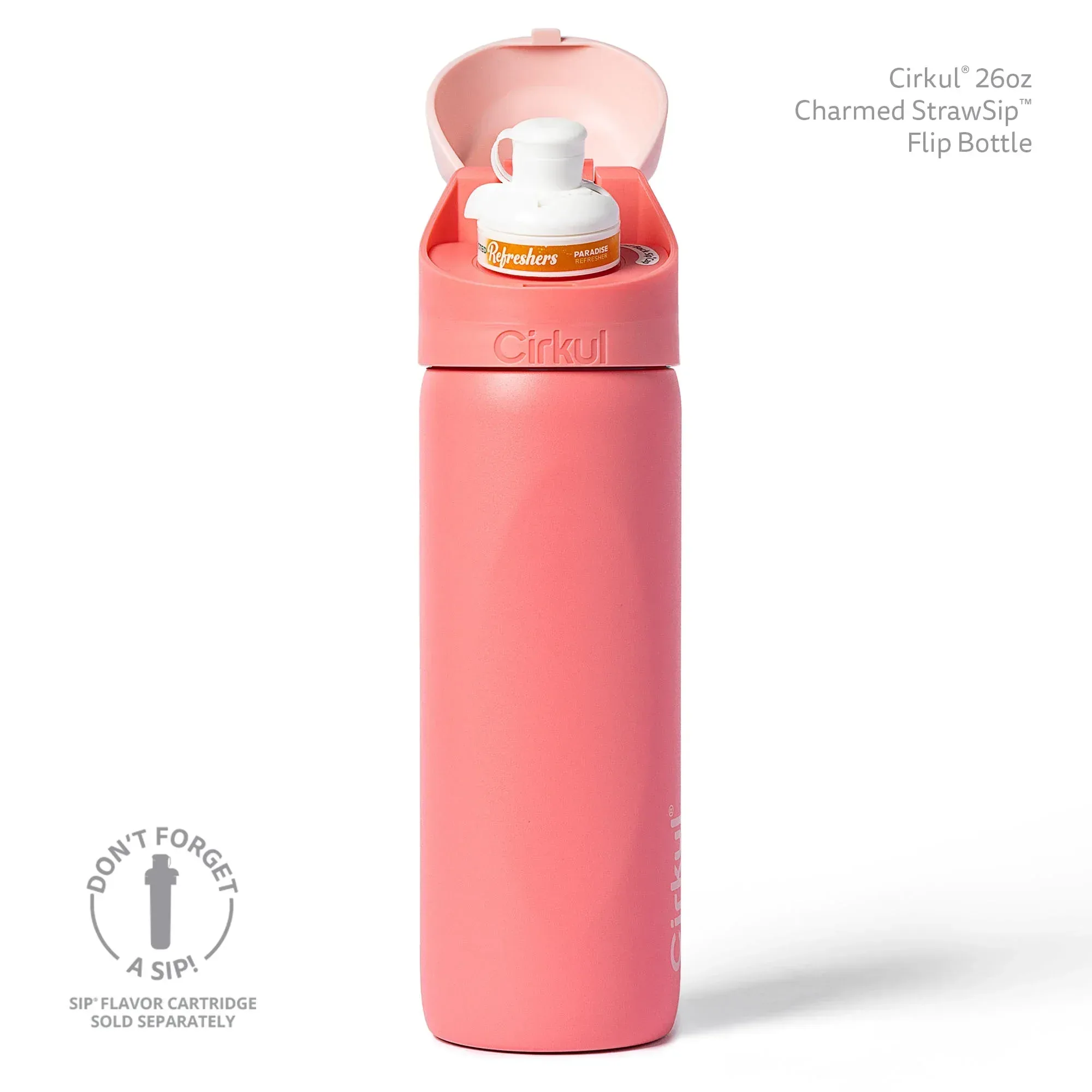Cirkul 26oz StrawSip Flip Water Bottle, Stainless Steel, Double Wall Insulated, Charmed (Coral) - Image 2
