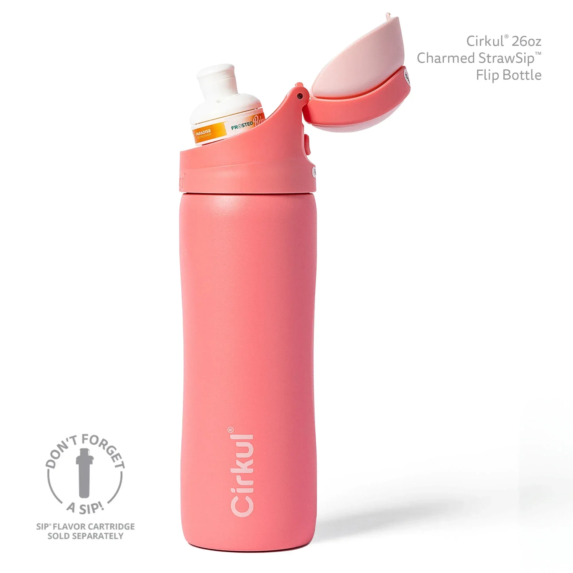 Cirkul 26oz StrawSip Flip Water Bottle, Stainless Steel, Double Wall Insulated, Charmed (Coral) - Image 3