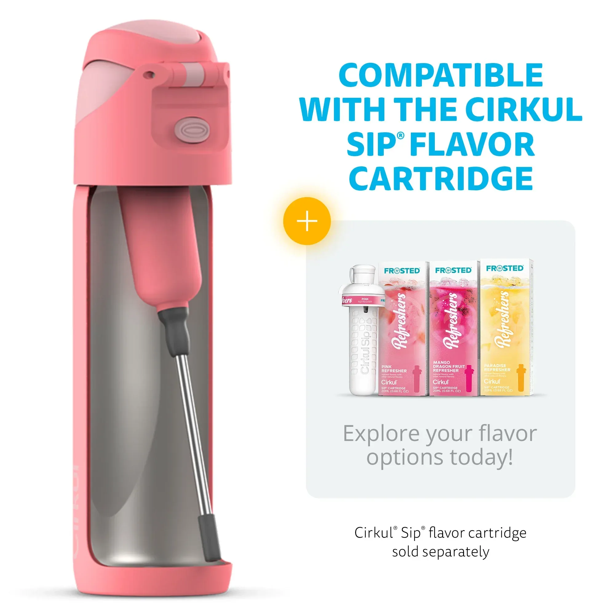 Cirkul 26oz StrawSip Flip Water Bottle, Stainless Steel, Double Wall Insulated, Charmed (Coral) - Image 5