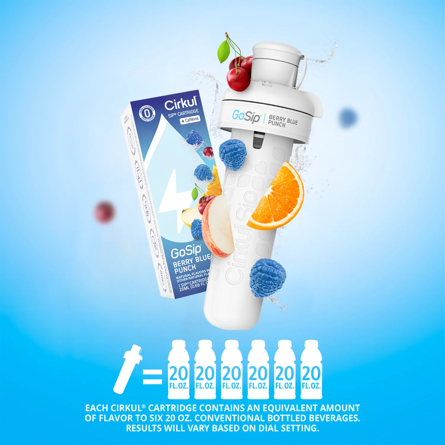 Cirkul 32oz Gray Plastic Bottle with Black Lid and Flavor Cartridge (GoSip Berry Blue Punch) - Image 3