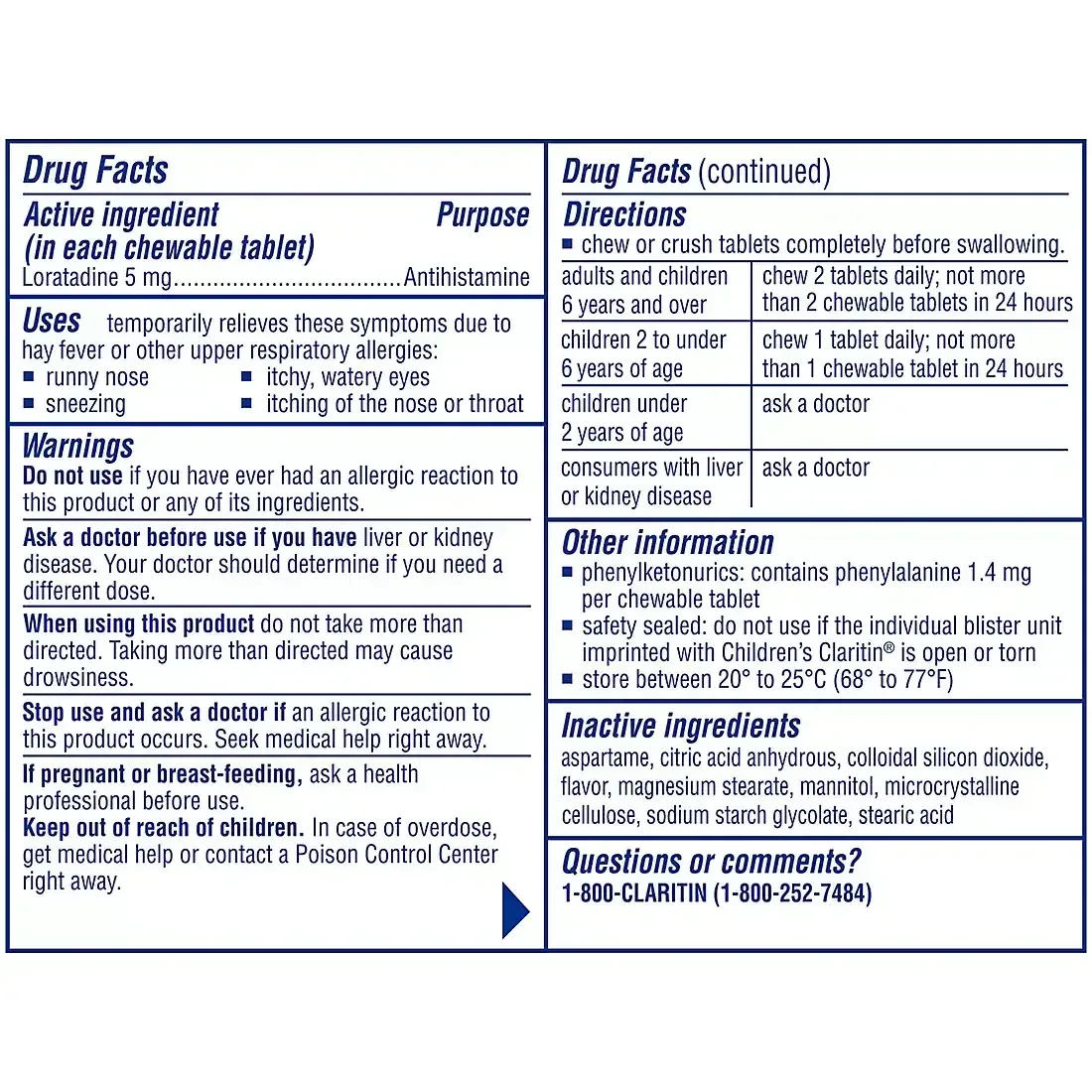 Claritin Children's 24 Hour Chewables, Grape Flavor, 5mg Tablets, 80 ct. - Image 3