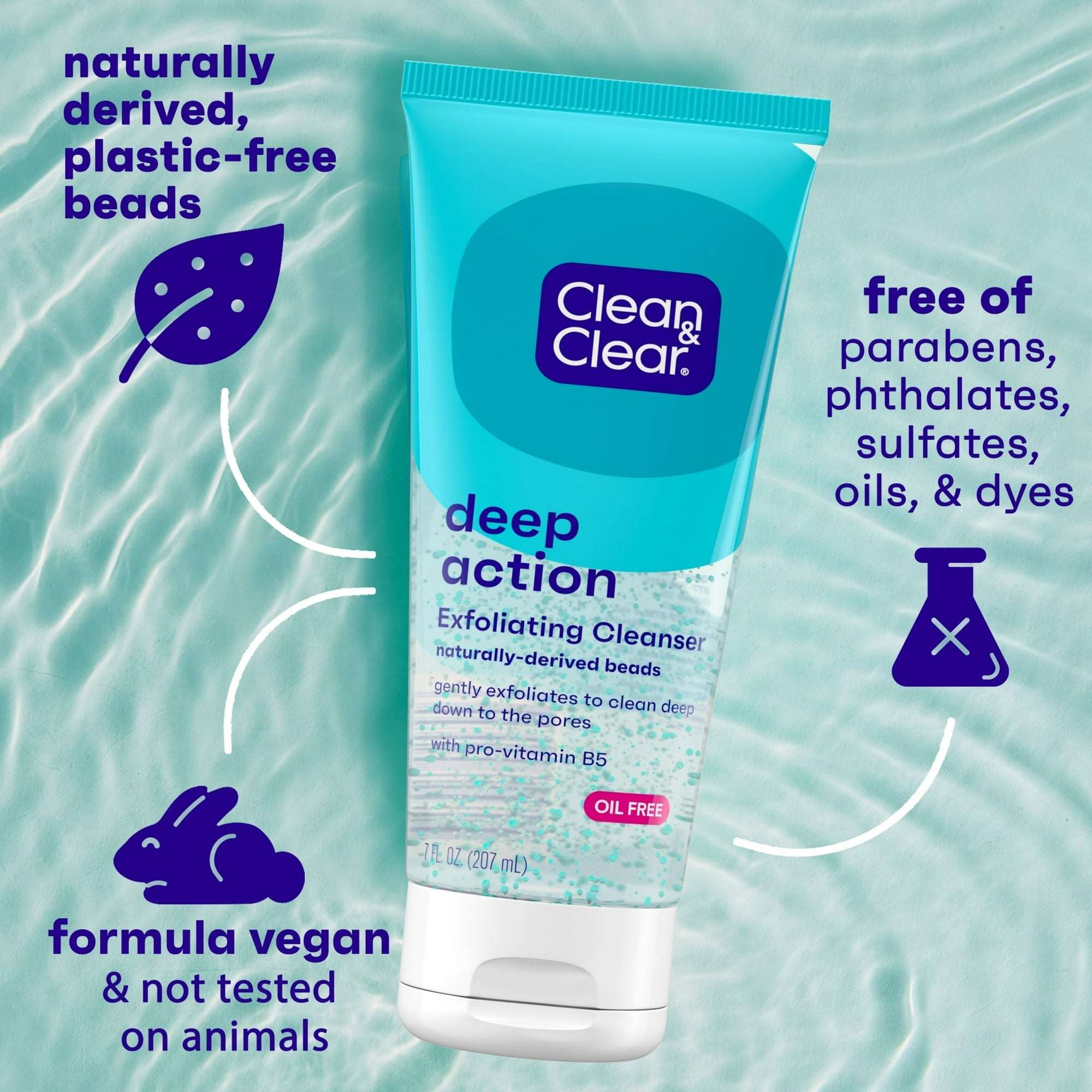Clean Clear Oil-Free Deep Action Exfoliating Acne Face Wash, Facial Cleanser, 7oz - Image 3