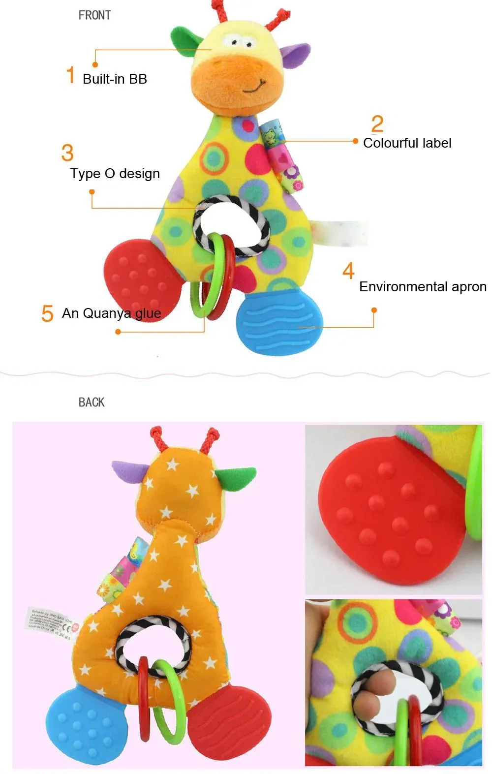 Clear!Tarmeek Baby Soft Rattles Shaker Teething for 0-6 Months Newborn,Infant Developmental Hand Grip Baby Cute Stuffed Animal Doll for 6-12 Months Toddlers,Birthday Gifts for Kids - Image 2