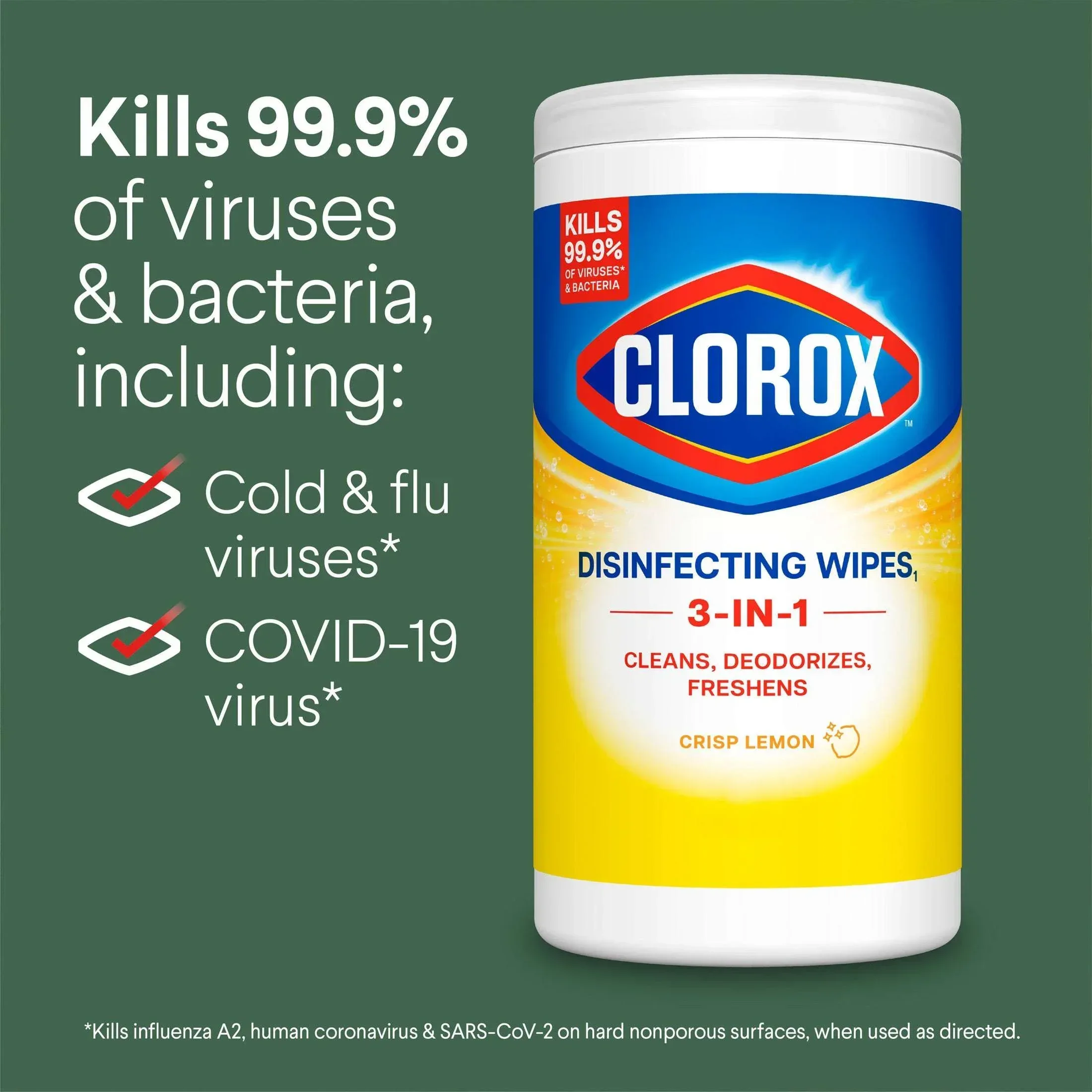 Clorox Disinfecting and Cleaning Wipes, Crisp Lemon and Fresh Scent, 75 Count Each, 3 Pack - Image 2