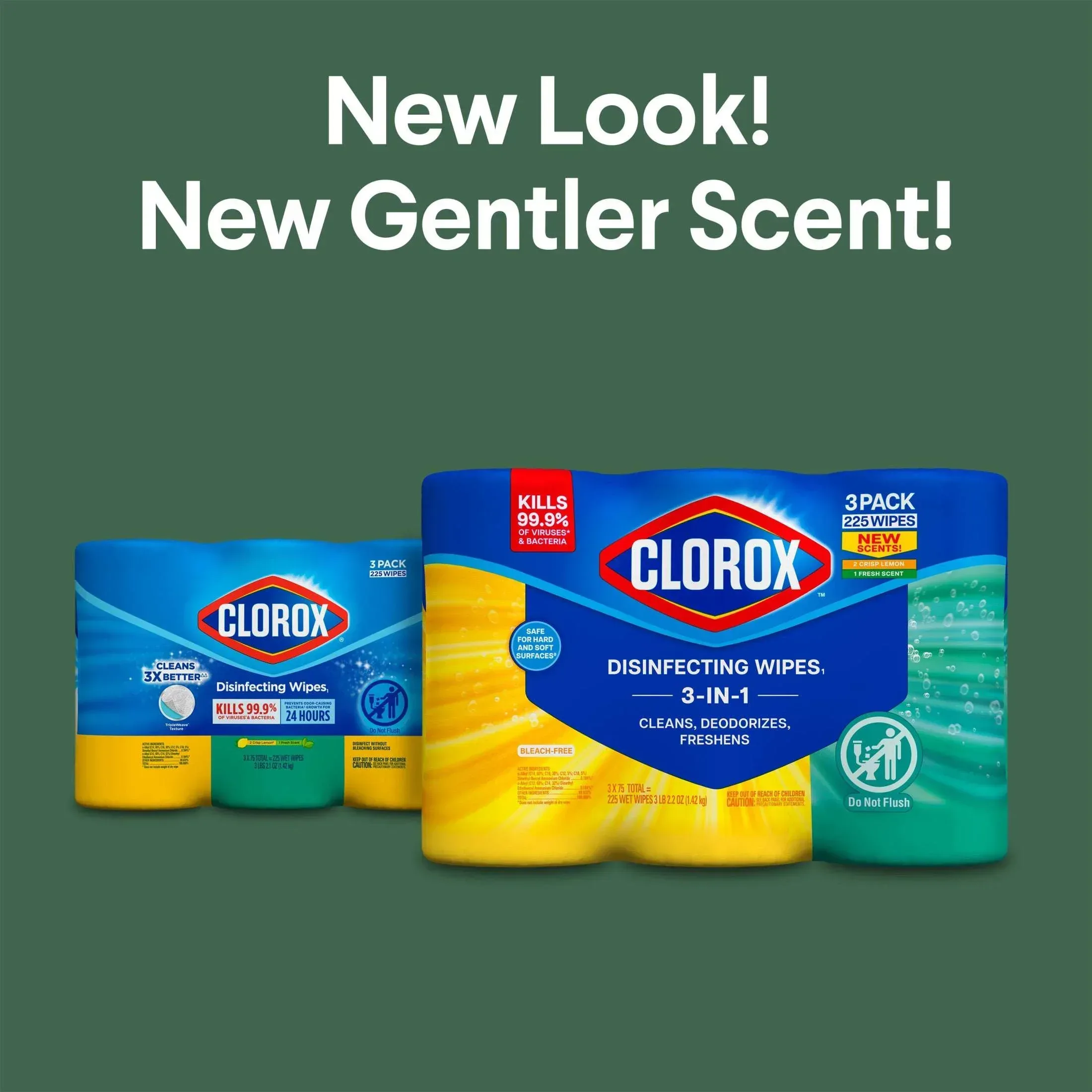 Clorox Disinfecting and Cleaning Wipes, Crisp Lemon and Fresh Scent, 75 Count Each, 3 Pack - Image 3