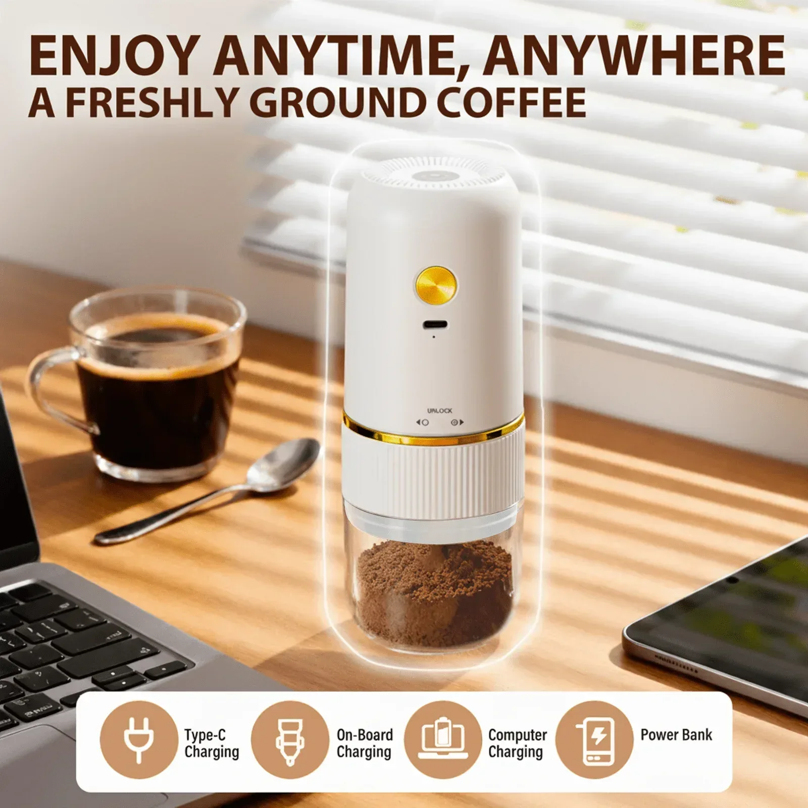 Coffee Grinder Electric,Electric Coffee Grinders Mannual for Home Use, Adjustable & Portable,Stainless Steel, White - Image 6