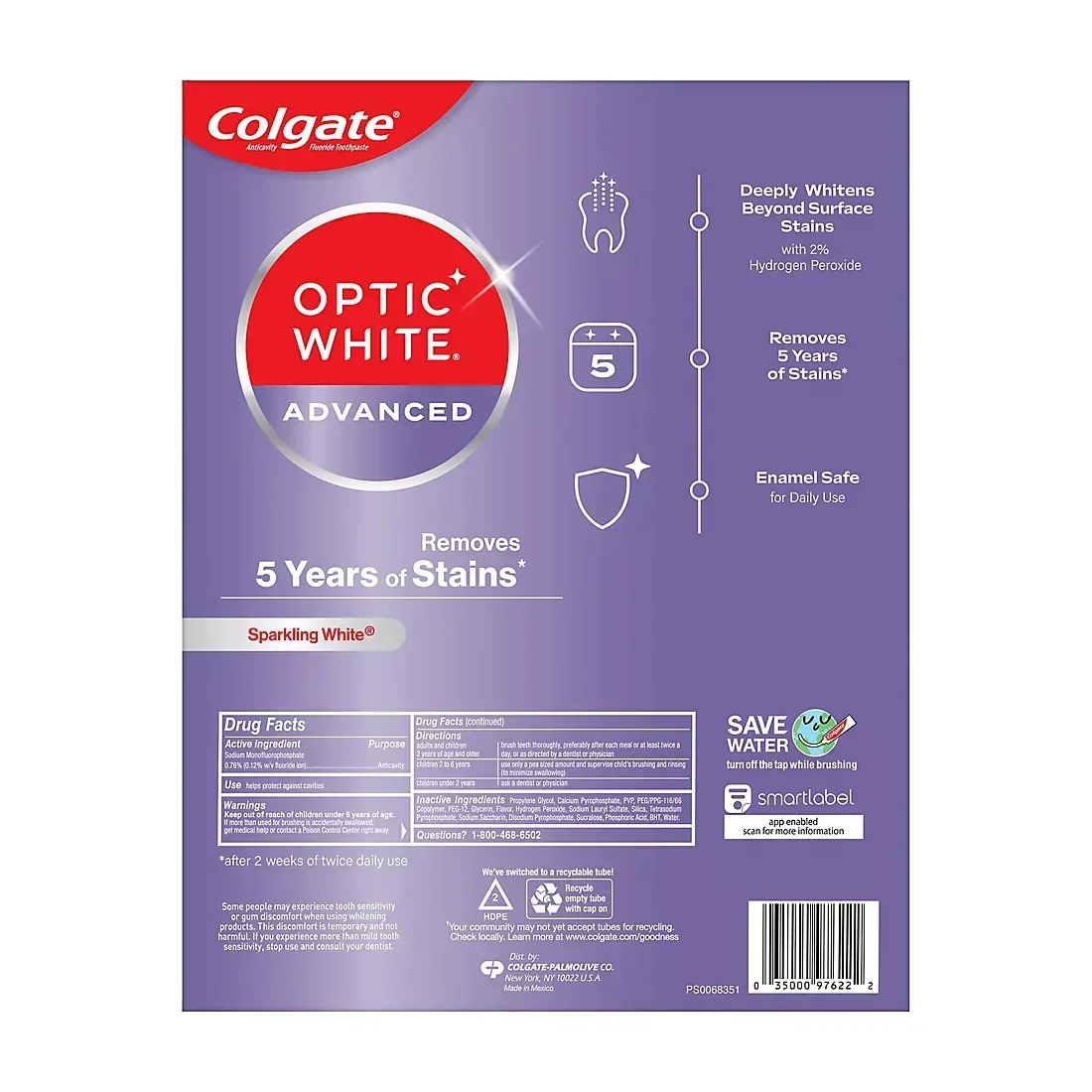 Colgate Optic White Advanced Hydrogen Peroxide Toothpaste 5 pk./4.2 oz. - Sparkling White - Image 2