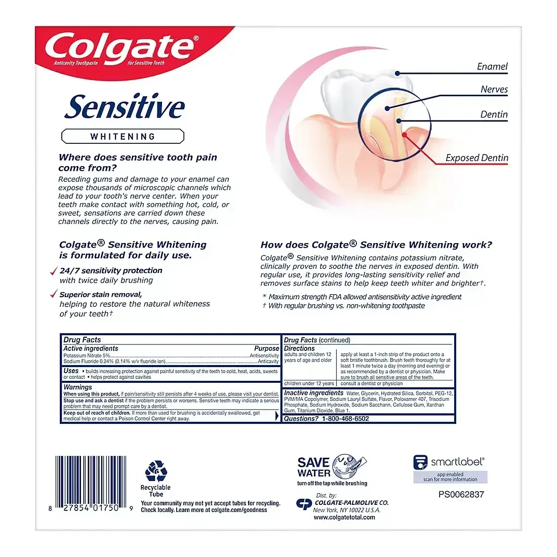 Colgate Sensitive Whitening Toothpaste, Cavity Protection Mint Toothpaste Gel, 4 pk./6 oz - Image 2