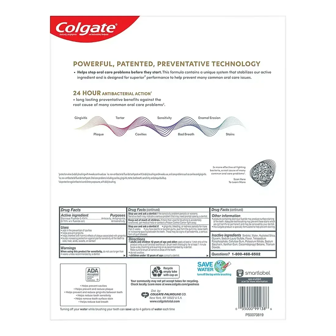 Colgate Total Active Prevention Whitening Toothpaste, Mint, 5 pk./6.0 oz. - Image 2