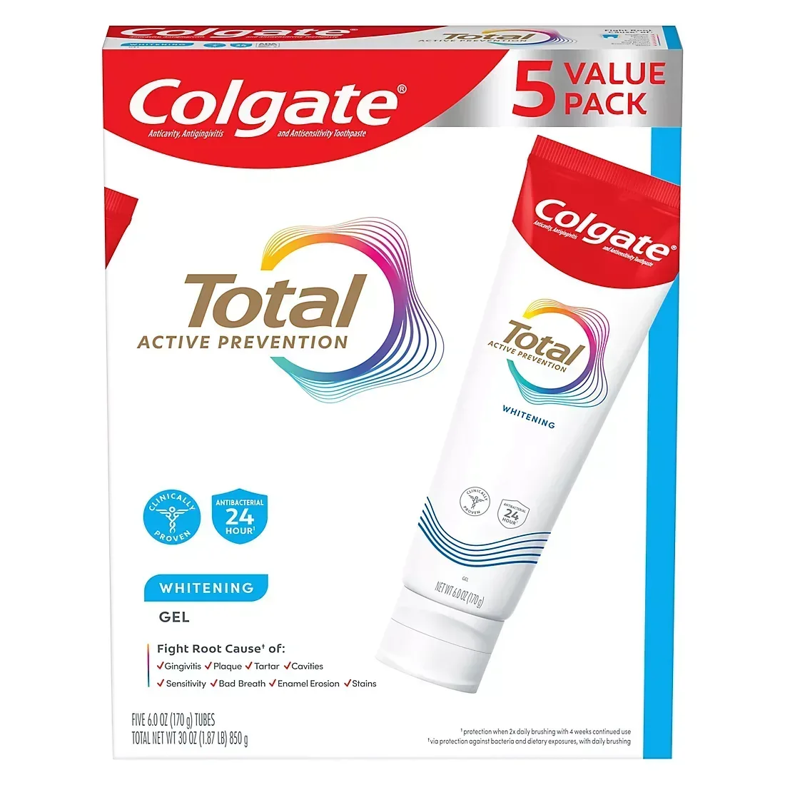 Colgate Total Whitening Gel Toothpaste, 5 pk./6 oz.