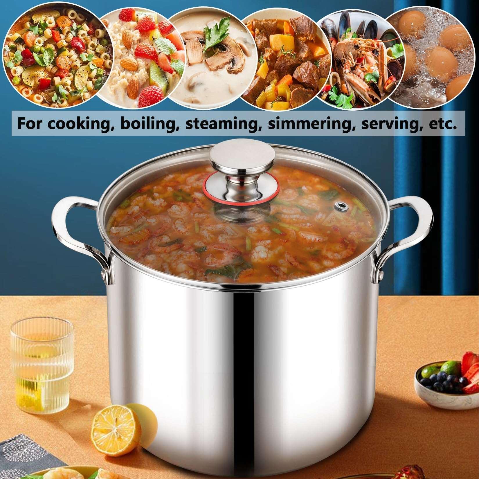 Coliware 12QT Stainless Steel Stock Pot with Glass Lid, 18/10 Food-Grade Material, 3-Ply Bottom, Induction Compatible, Dishwasher Safe - Image 7