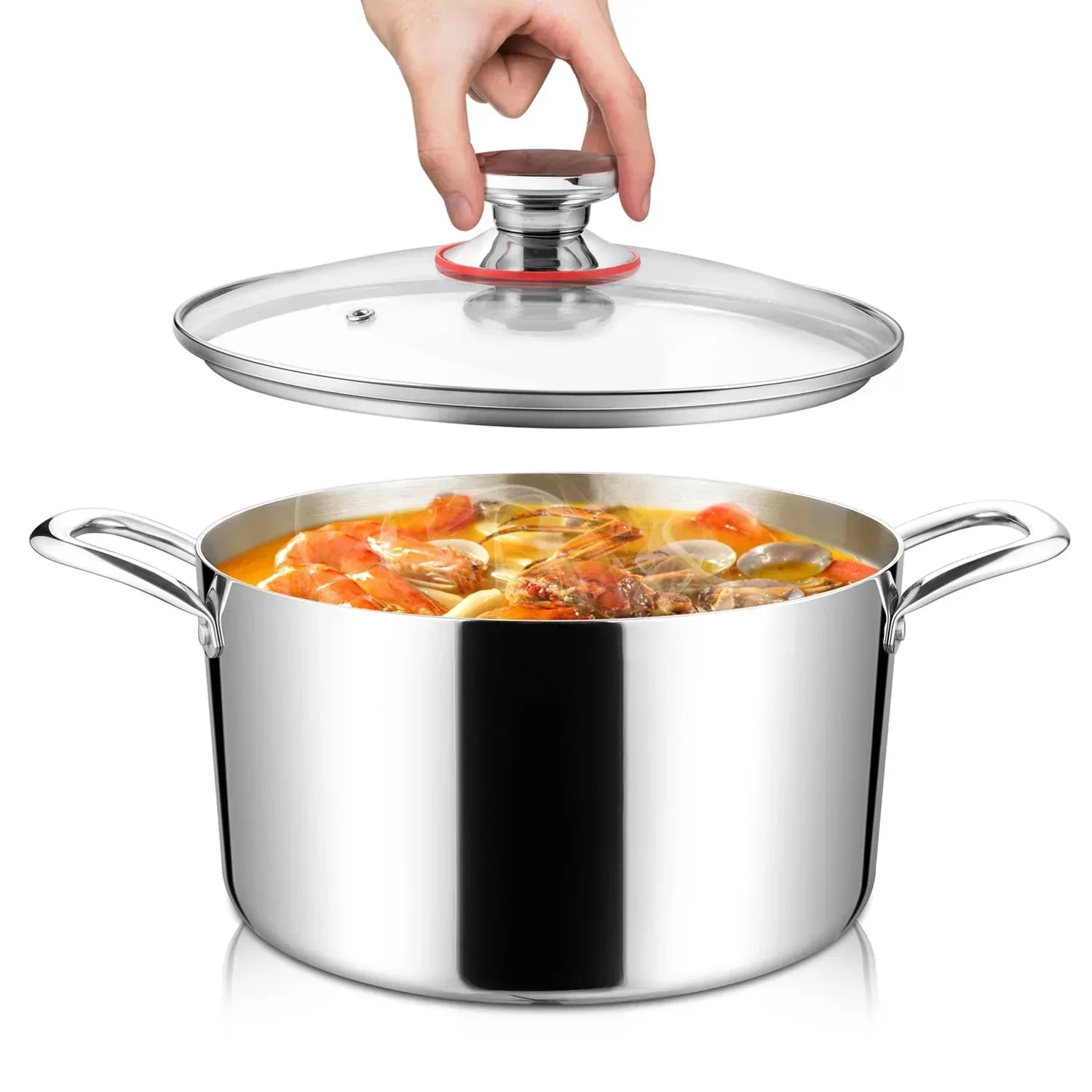 Coliware 6 QT Stainless Steel Stock Pot with Glass Lid , Cooking Soup Pot with 3-Ply Whole Clad for Home and Restaurant, Induction Cookware & Dishwasher Safe - Image 8