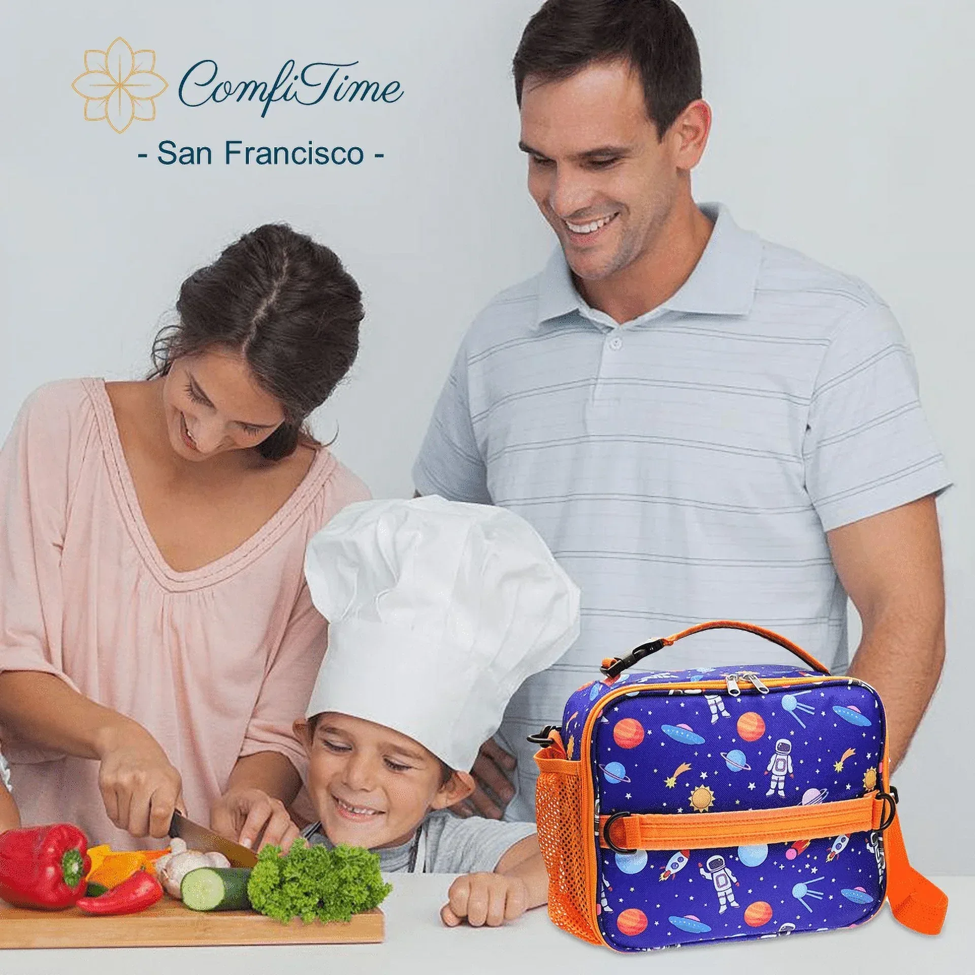 ComfiTime Lunch Bag for Kids – Insulated Lunch Box for Girls and Boys, Cute Reusable Cooler Bag with Zipper Pockets, Bottle Holder, Padded Handles and Shoulder Strap (Blue Camouflage) - Image 11