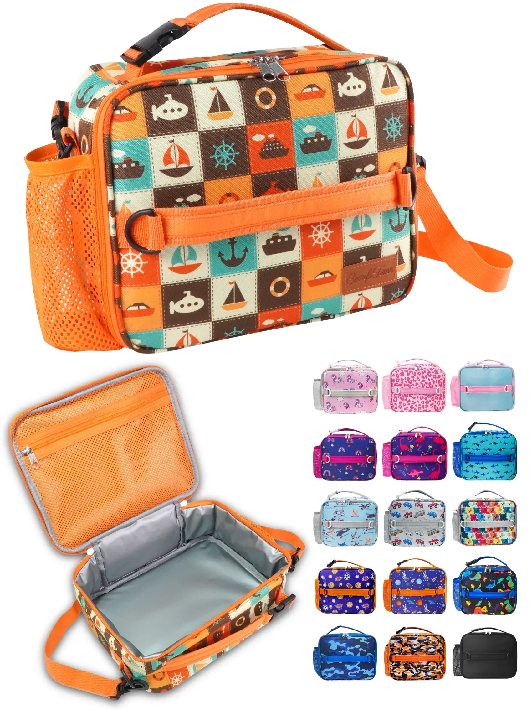 ComfiTime Lunch Bag for Kids – Insulated Lunch Box for Girls and Boys, Cute Reusable Cooler Bag with Zipper Pockets, Bottle Holder, Padded Handles and Shoulder Strap (Blue Camouflage) - Image 18