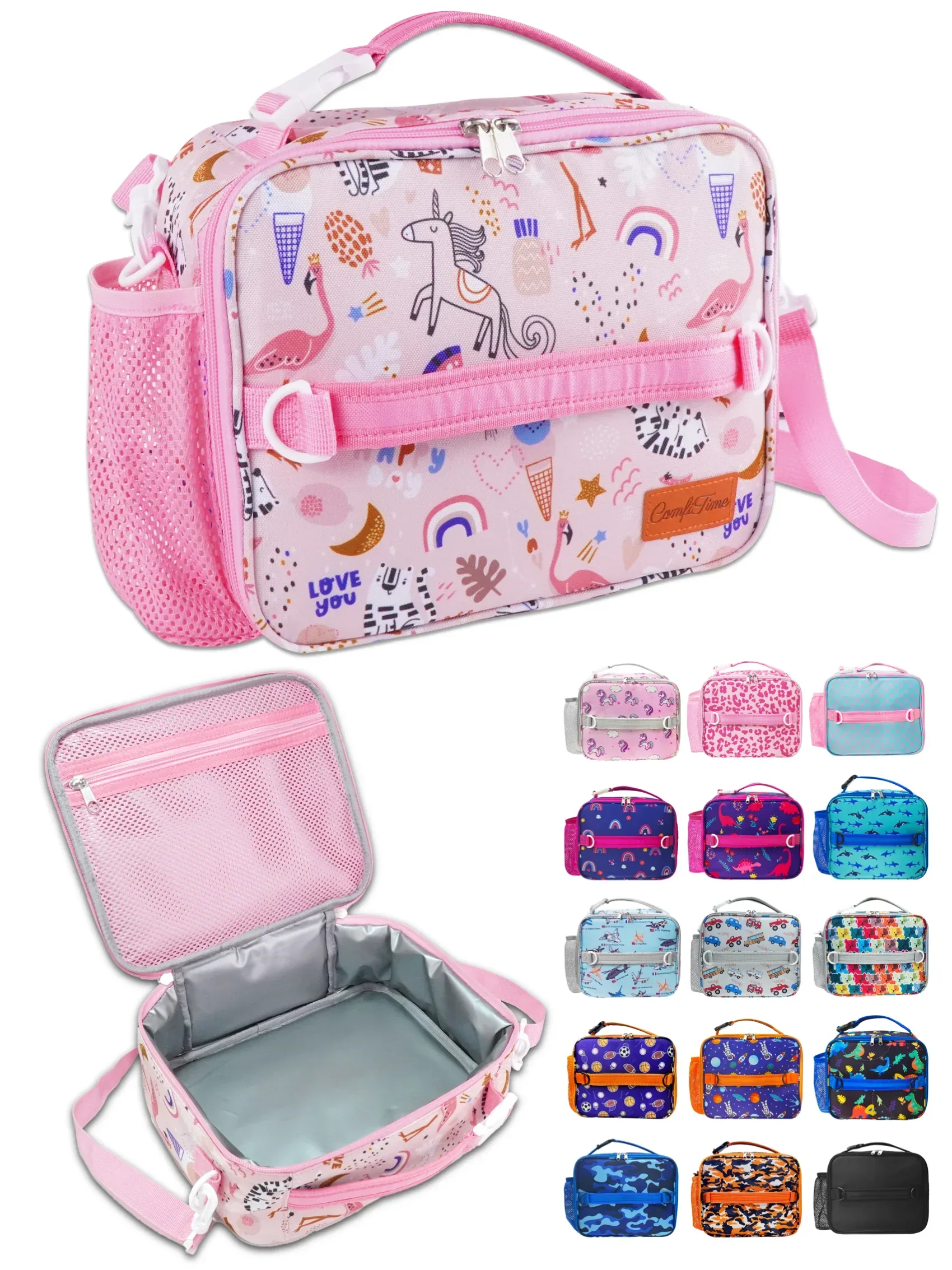 ComfiTime Lunch Bag for Kids – Insulated Lunch Box for Girls and Boys, Cute Reusable Cooler Bag with Zipper Pockets, Bottle Holder, Padded Handles and Shoulder Strap (Blue Camouflage) - Image 19