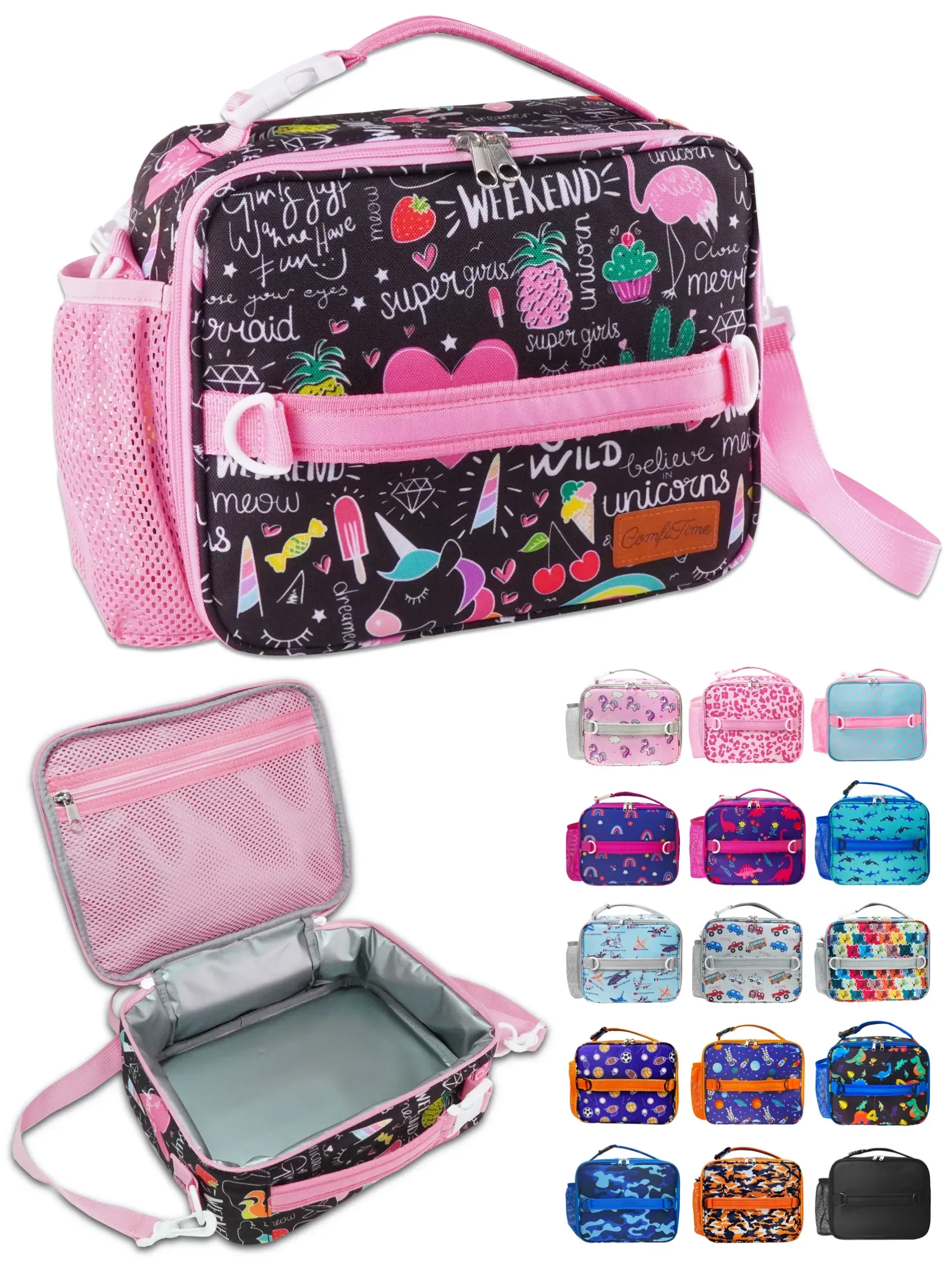 ComfiTime Lunch Bag for Kids – Insulated Lunch Box for Girls and Boys, Cute Reusable Cooler Bag with Zipper Pockets, Bottle Holder, Padded Handles and Shoulder Strap (Blue Camouflage) - Image 21