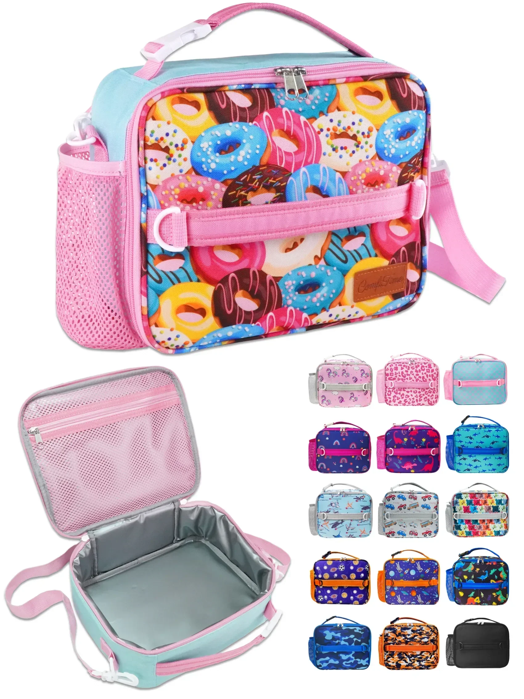 ComfiTime Lunch Bag for Kids – Insulated Lunch Box for Girls and Boys, Cute Reusable Cooler Bag with Zipper Pockets, Bottle Holder, Padded Handles and Shoulder Strap (Blue Camouflage) - Image 22