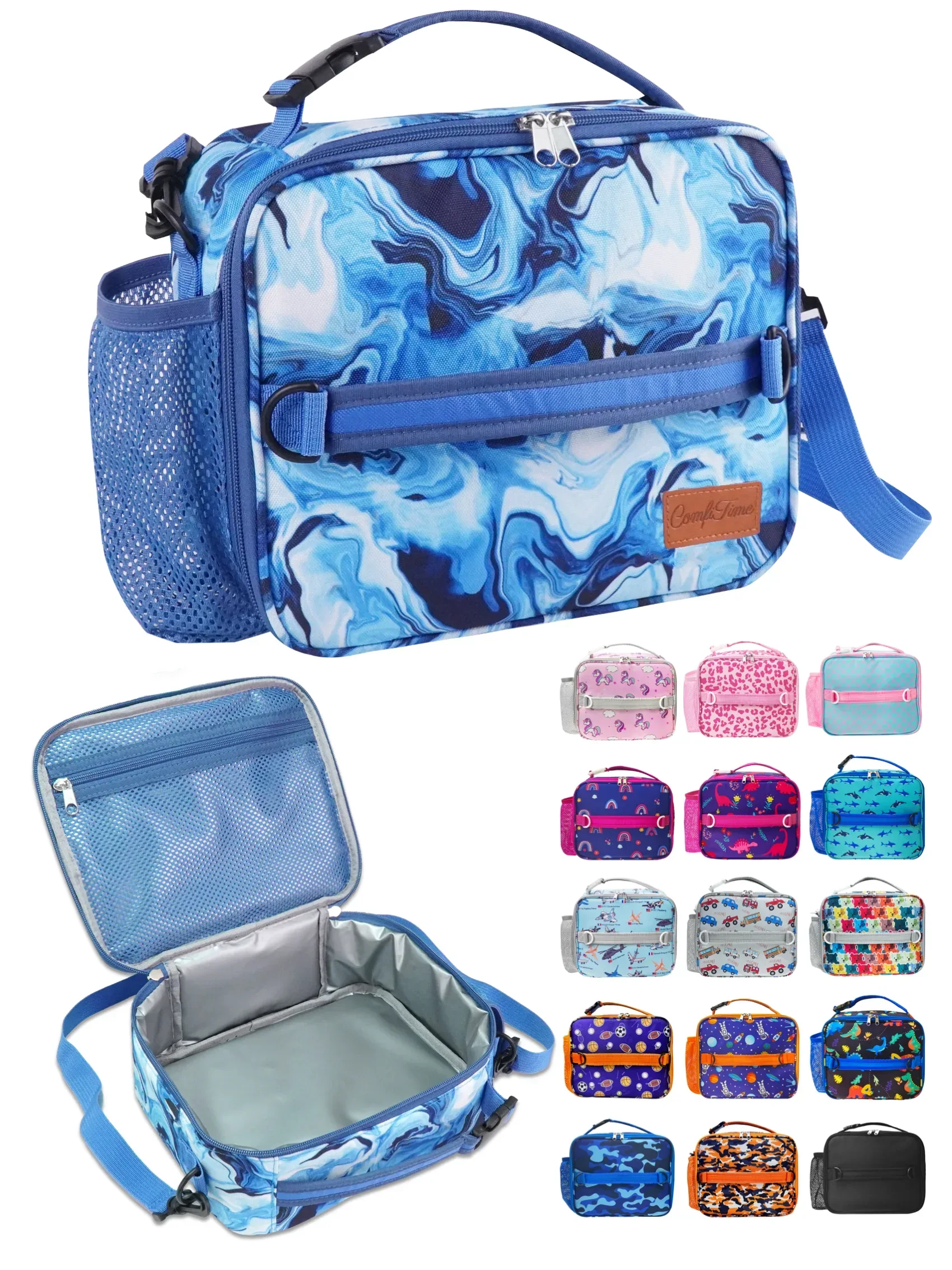 ComfiTime Lunch Bag for Kids – Insulated Lunch Box for Girls and Boys, Cute Reusable Cooler Bag with Zipper Pockets, Bottle Holder, Padded Handles and Shoulder Strap (Blue Camouflage) - Image 31