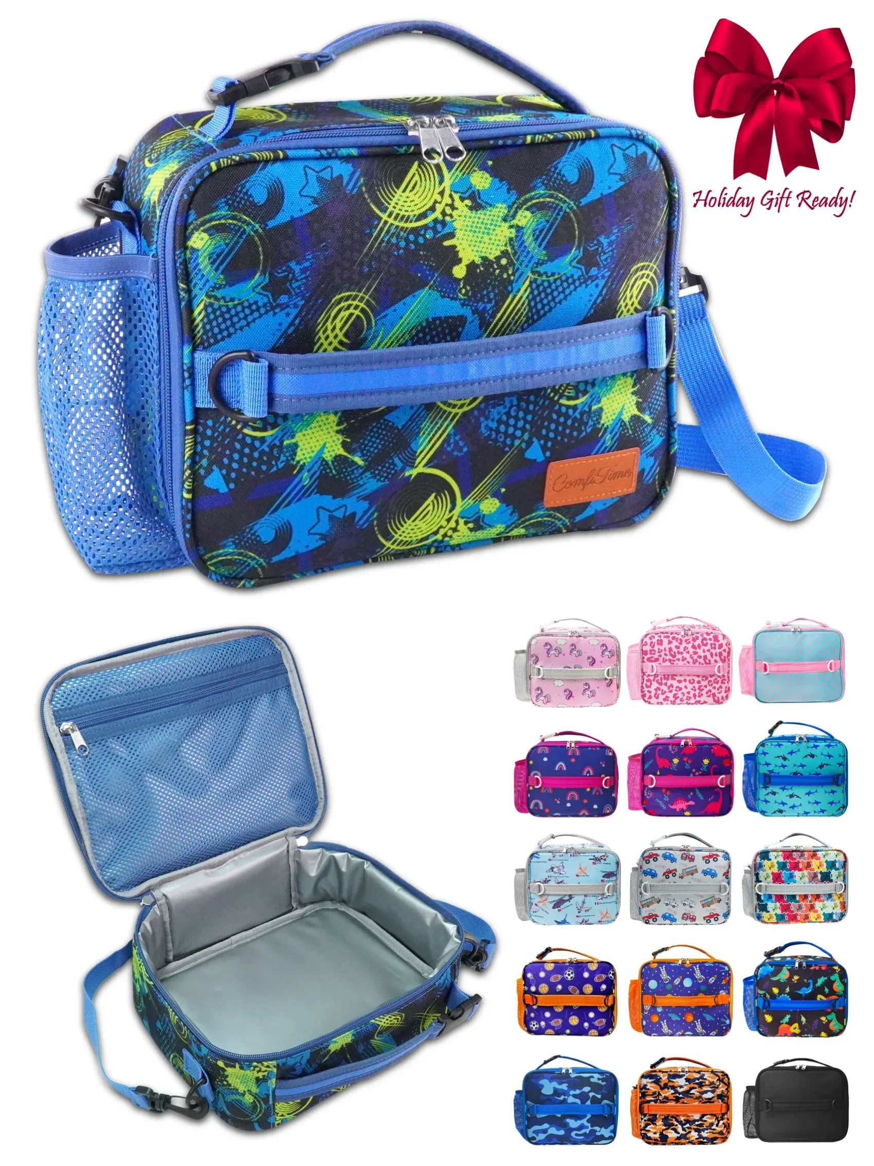 ComfiTime Lunch Bag for Kids – Insulated Lunch Box for Girls and Boys, Cute Reusable Cooler Bag with Zipper Pockets, Bottle Holder, Padded Handles and Shoulder Strap (Blue Camouflage) - Image 32