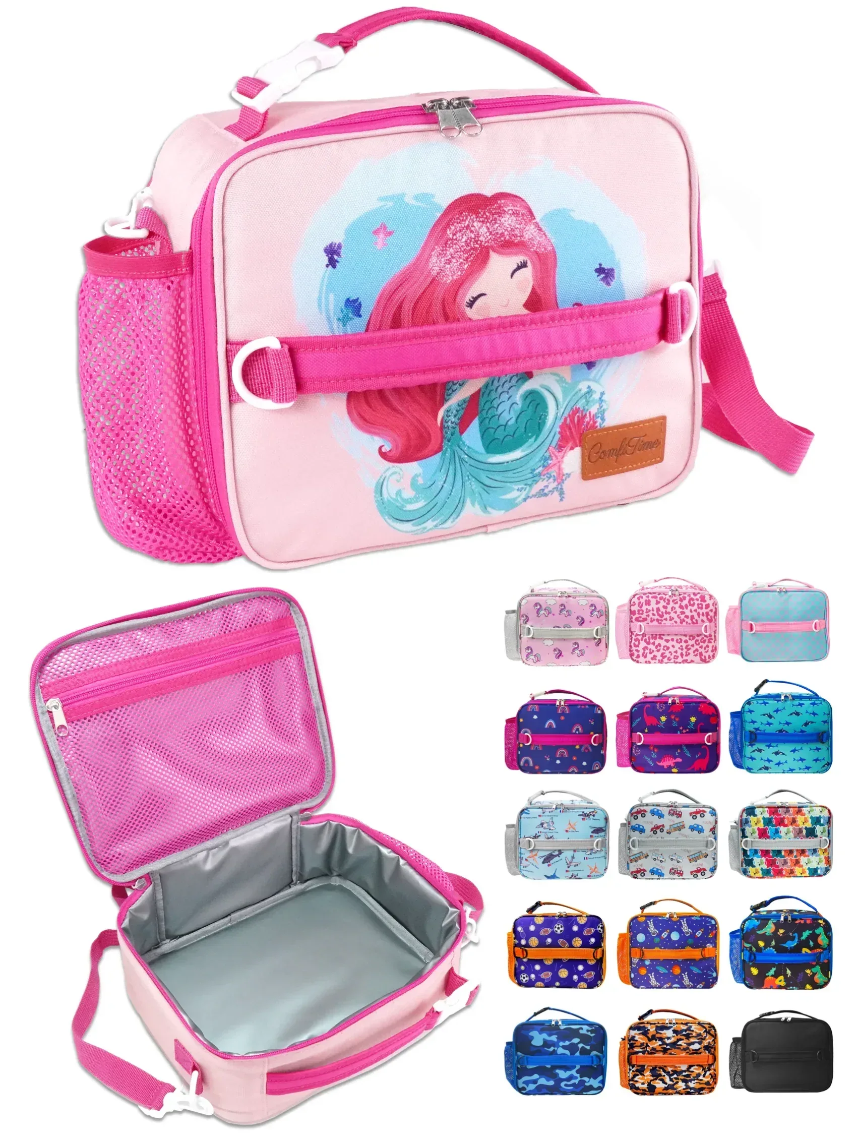 ComfiTime Lunch Bag for Kids – Insulated Lunch Box for Girls and Boys, Cute Reusable Cooler Bag with Zipper Pockets, Bottle Holder, Padded Handles and Shoulder Strap (Blue Camouflage) - Image 35
