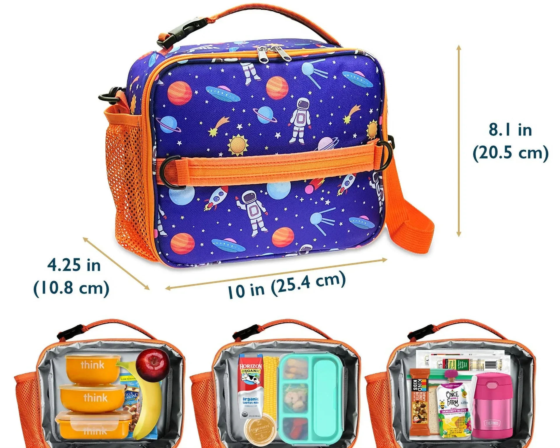 ComfiTime Lunch Bag for Kids – Insulated Lunch Box for Girls and Boys, Cute Reusable Cooler Bag with Zipper Pockets, Bottle Holder, Padded Handles and Shoulder Strap (Blue Camouflage) - Image 6