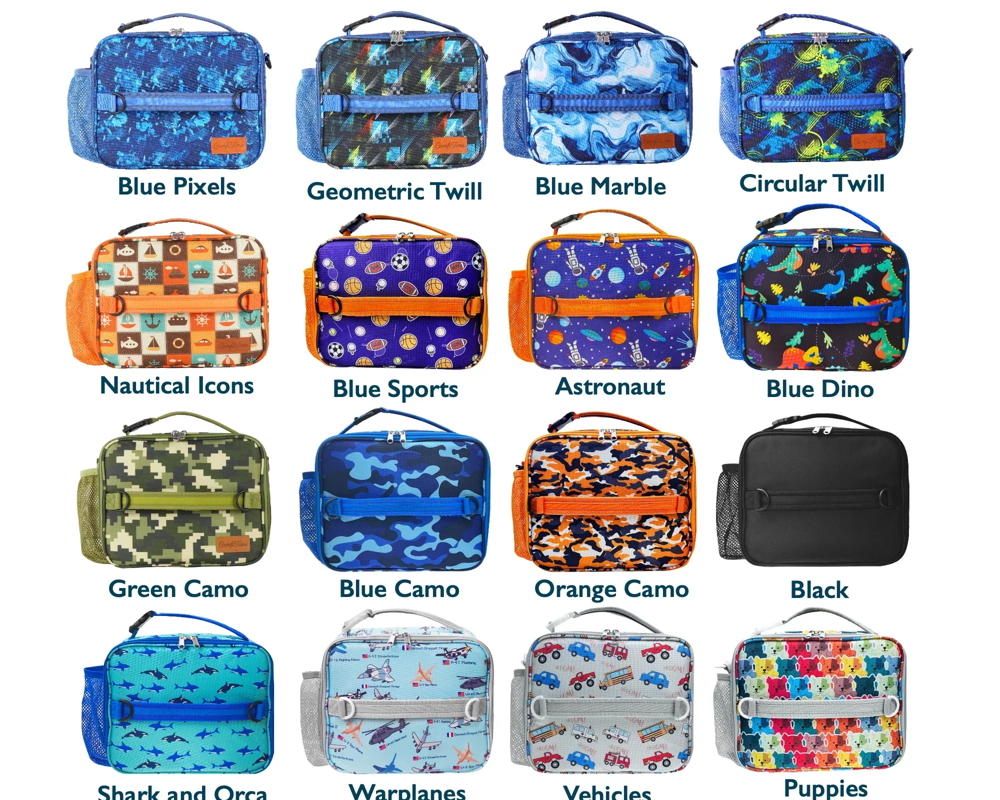 ComfiTime Lunch Bag for Kids – Insulated Lunch Box for Girls and Boys, Cute Reusable Cooler Bag with Zipper Pockets, Bottle Holder, Padded Handles and Shoulder Strap (Blue Camouflage) - Image 8