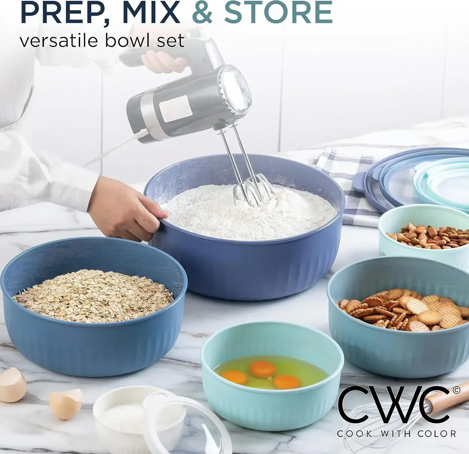 COOK WITH COLOR Meal Prep Containers Wide Mixing Bowls Food Storage Containers with Lids - Image 32
