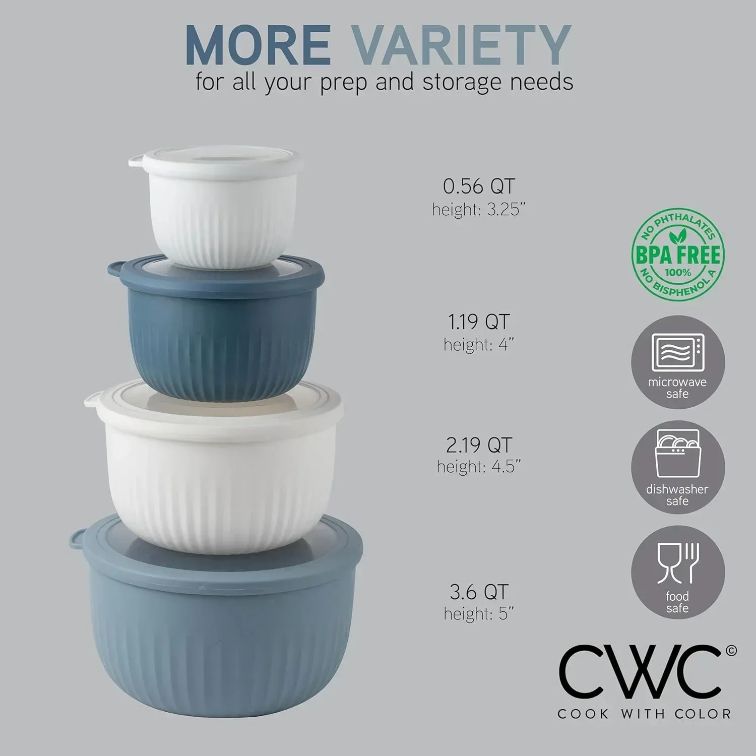 COOK WITH COLOR Meal Prep Containers Wide Mixing Bowls Food Storage Containers with Lids - Image 6